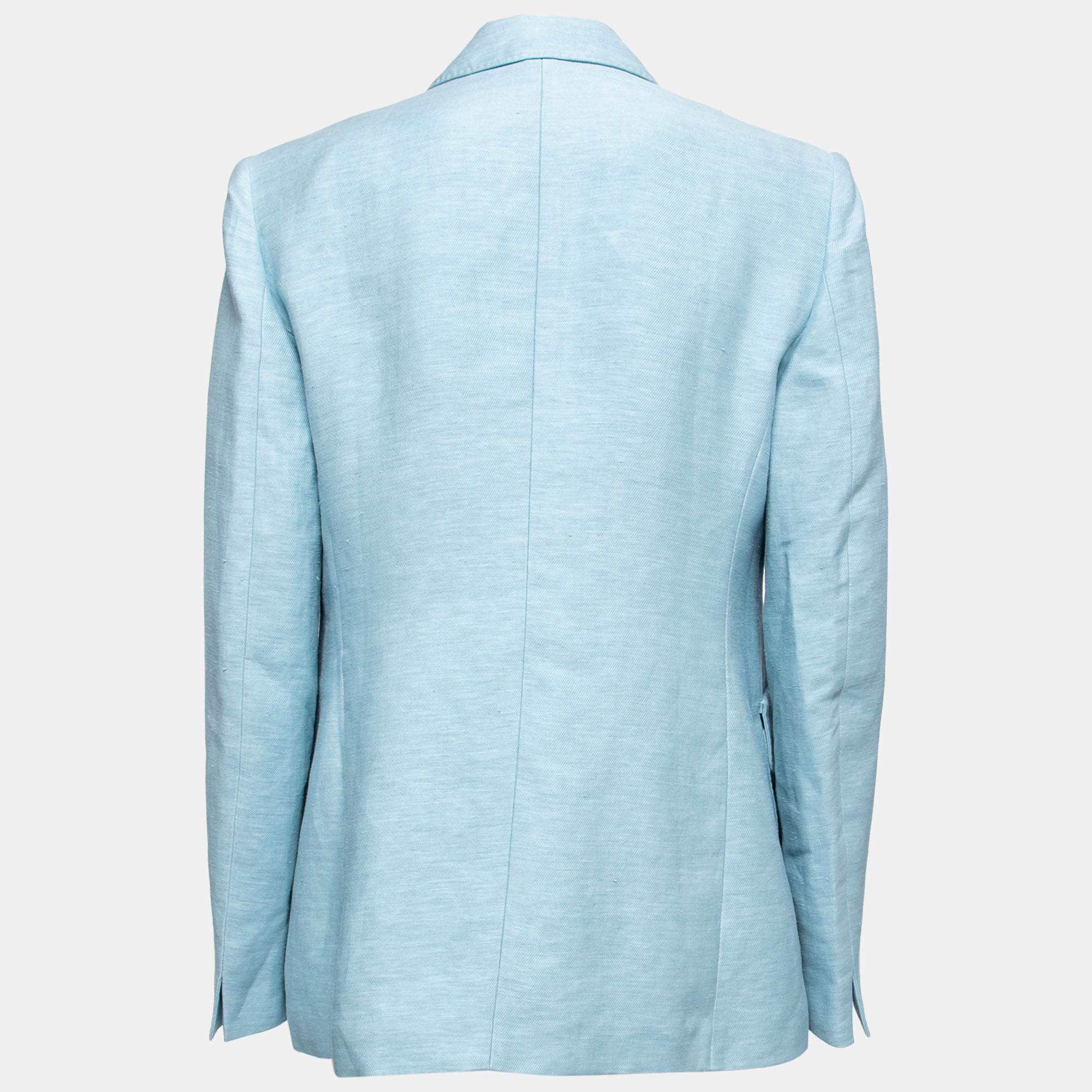 

Max Mara Blue Linen & Silk Ottuso Double Breasted Blazer