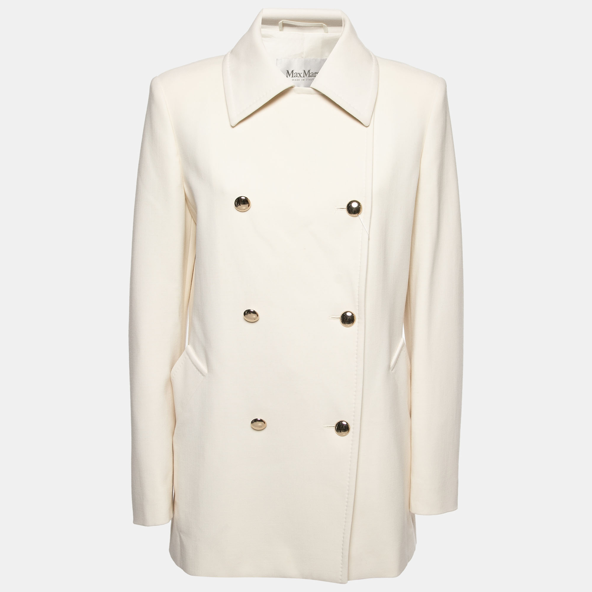 Pre-owned Max Mara Cream Wool Double-breasted Coat L