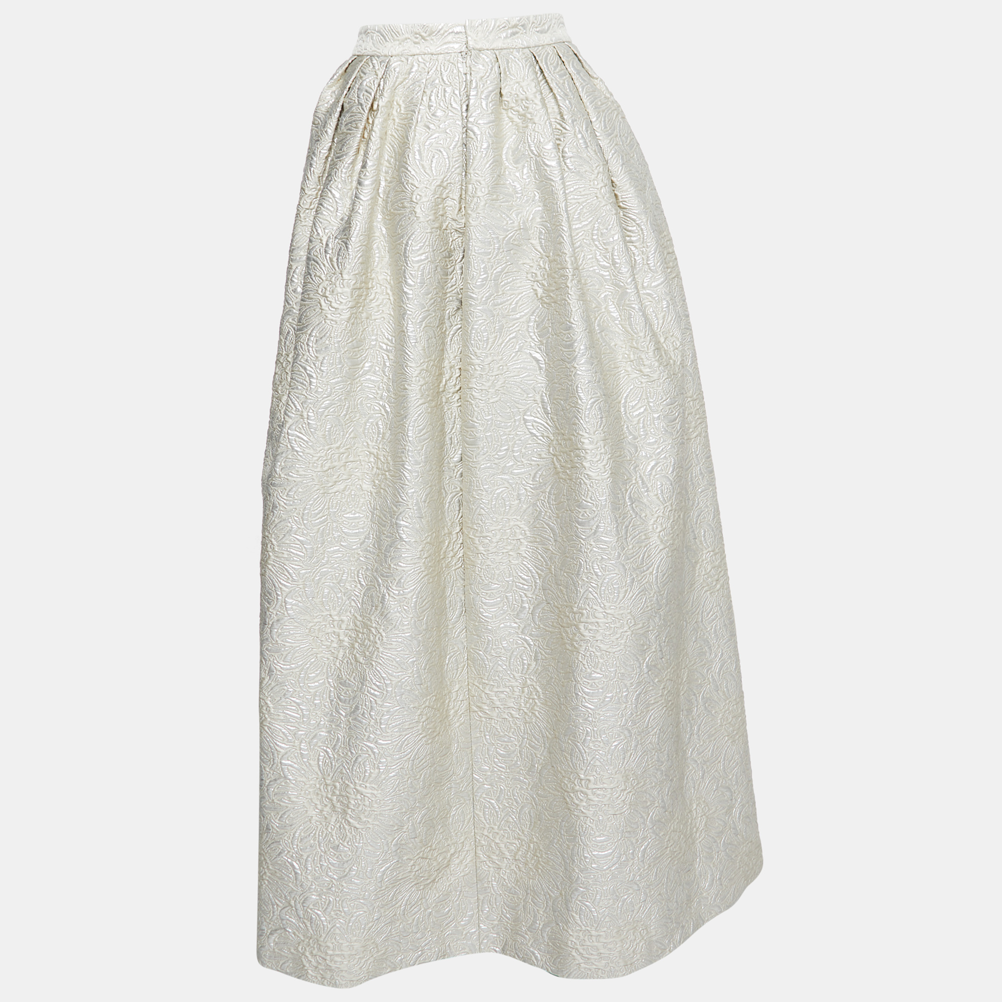 

Max Mara Cream Lurex Floral Pattern Jacquard Long Skirt