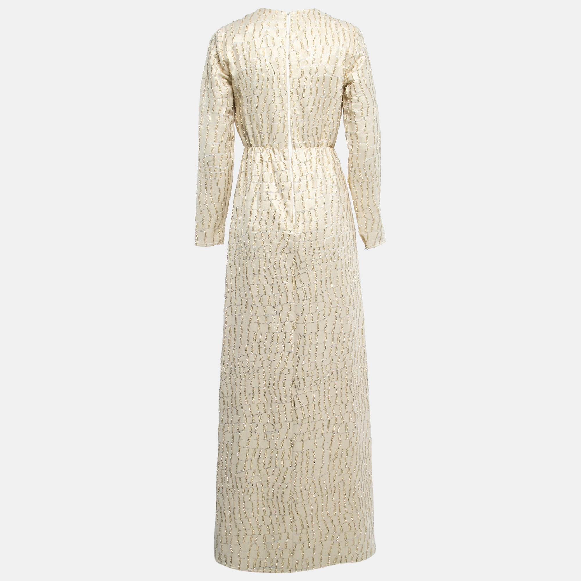 

Max Mara Gold Silk & Lurex Gathered Waist Long Dress