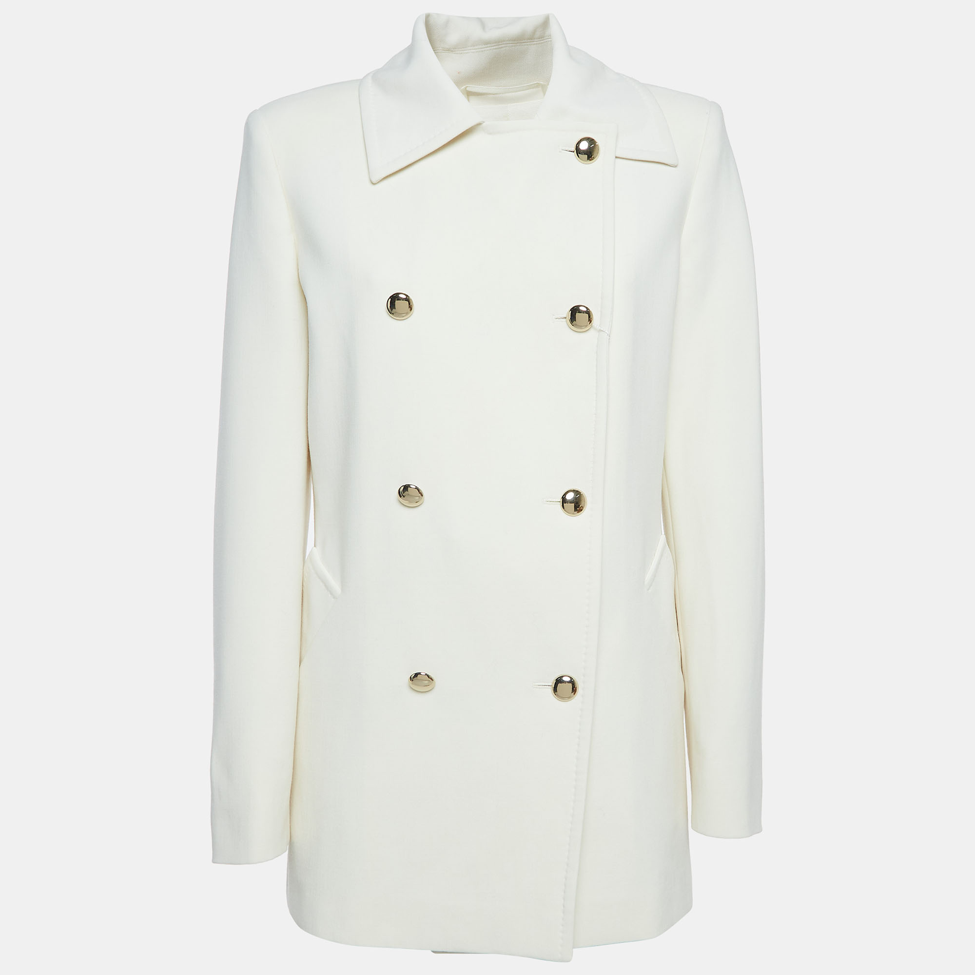 Pre-owned Max Mara Cream Wool Double Breasted Blazer M