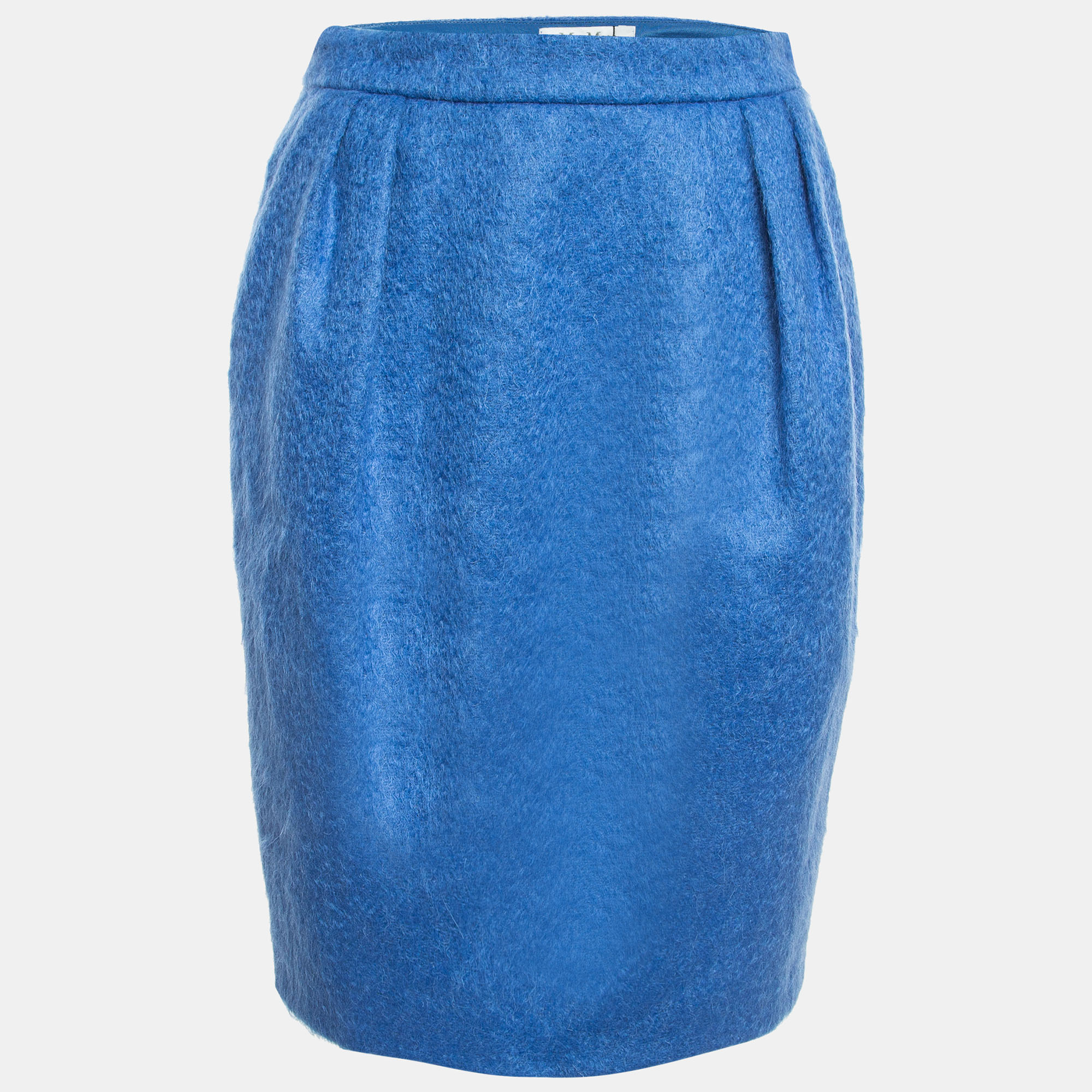 Pre-owned Max Mara Blue Mohair Wool Pleated Pencil Skirt M