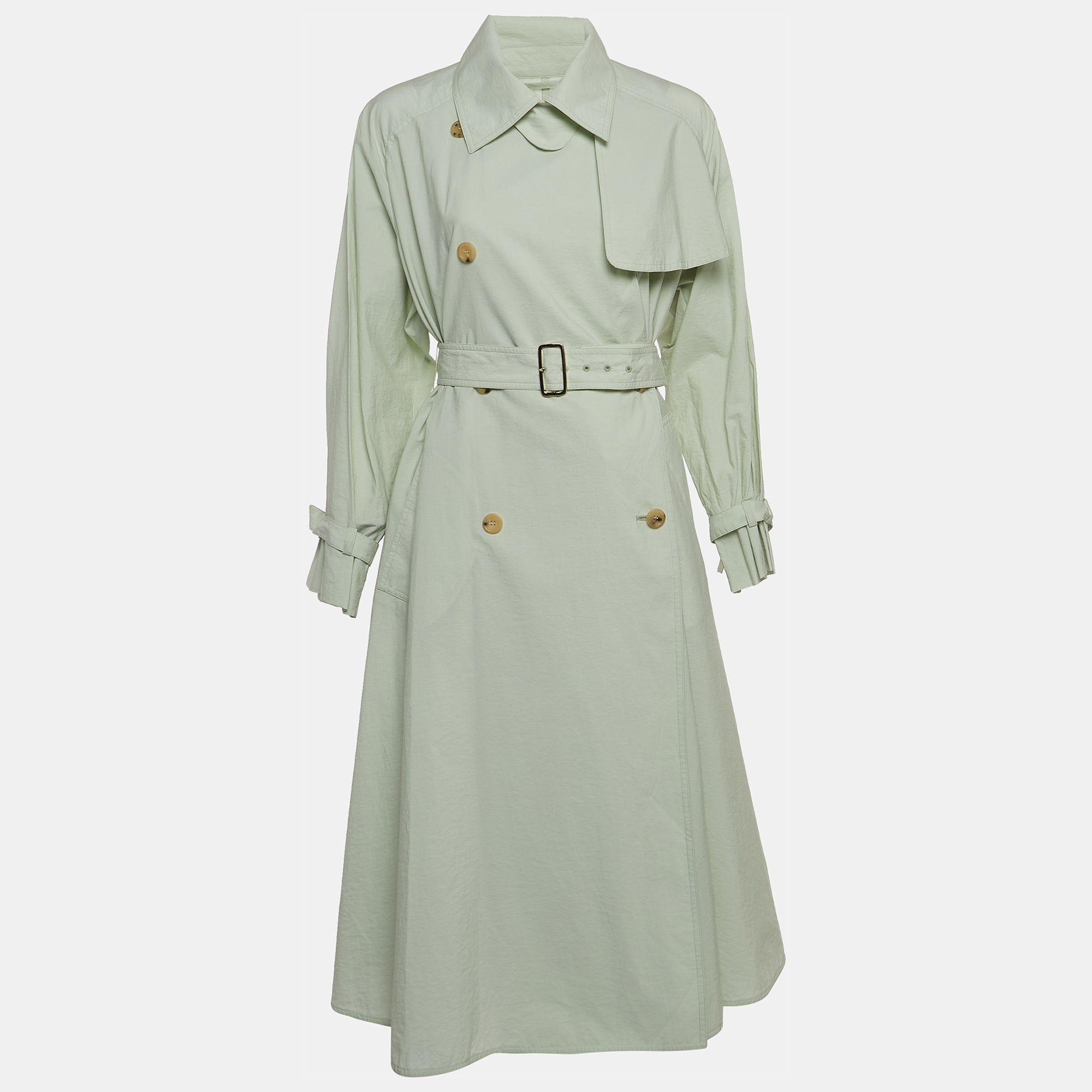 

Max Mara Light Green Cotton Double Breasted Falster Trench Coat
