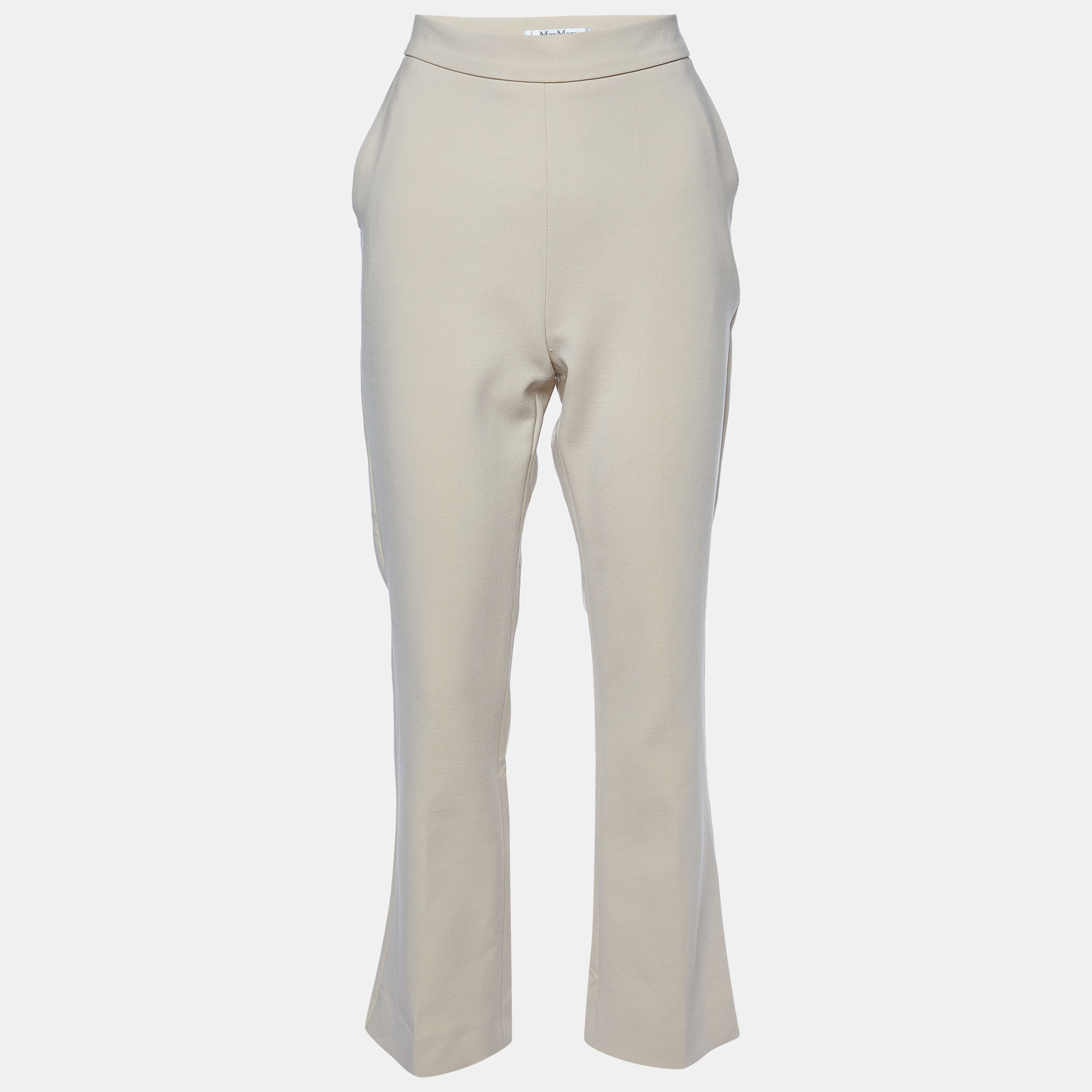Pre-owned Max Mara Beige Wool Tailored Trousers M