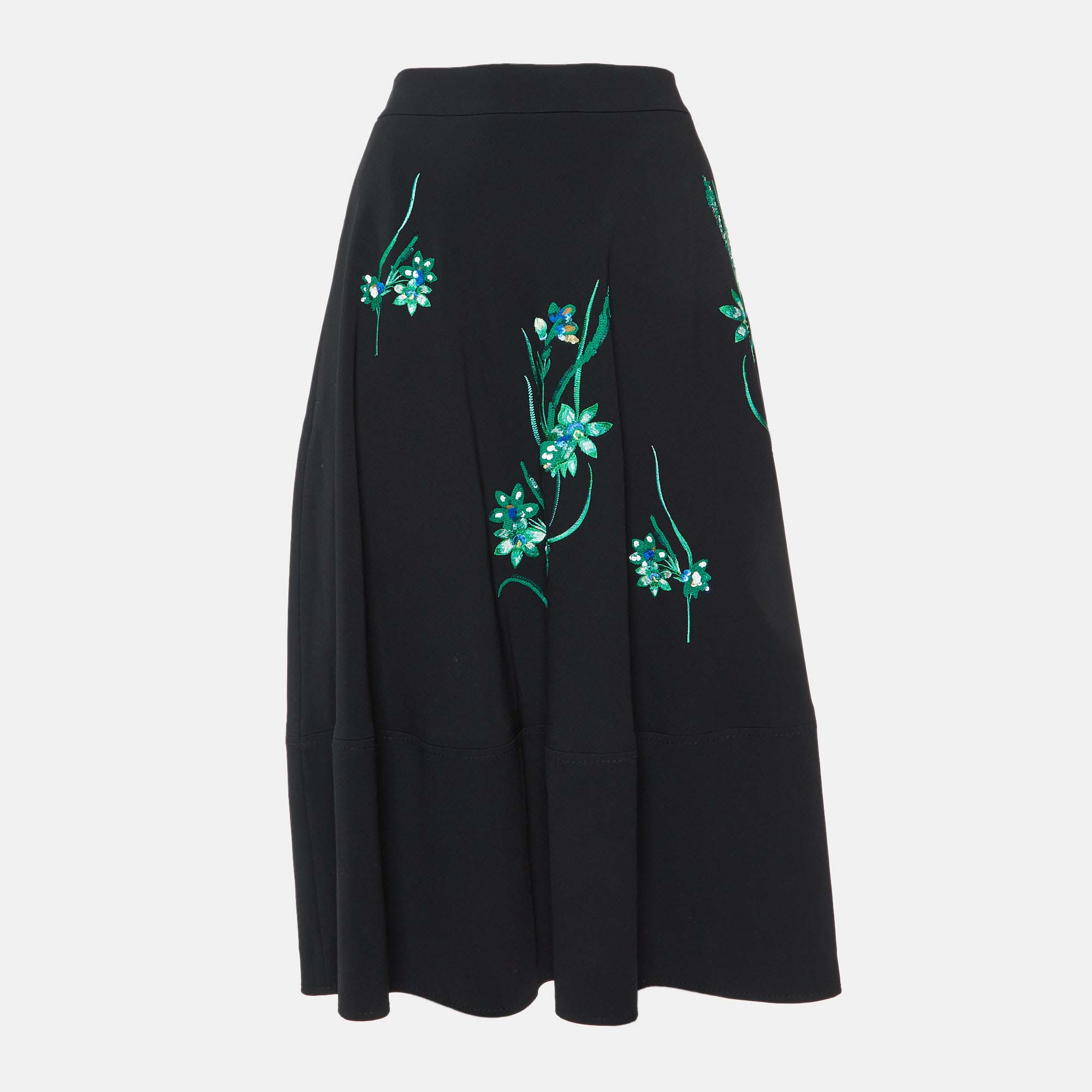 

Max Mara Studio Black Crepe Floral Embellished Midi Skirt M