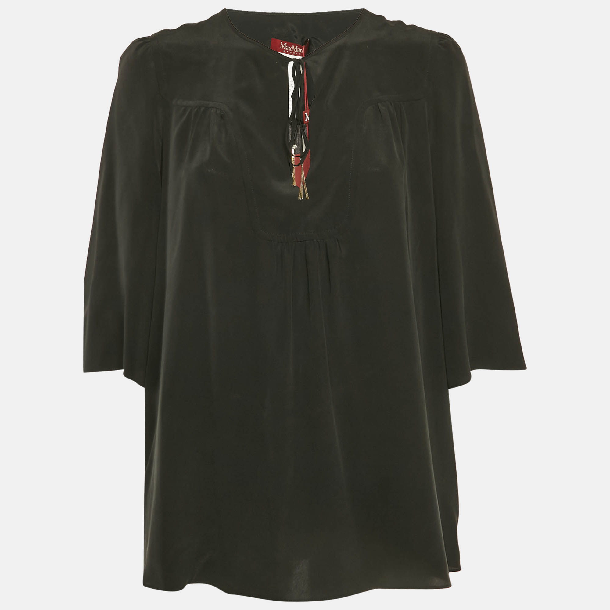 

Max Mara Studio Black Silk Tie-Up Neck Blouse S