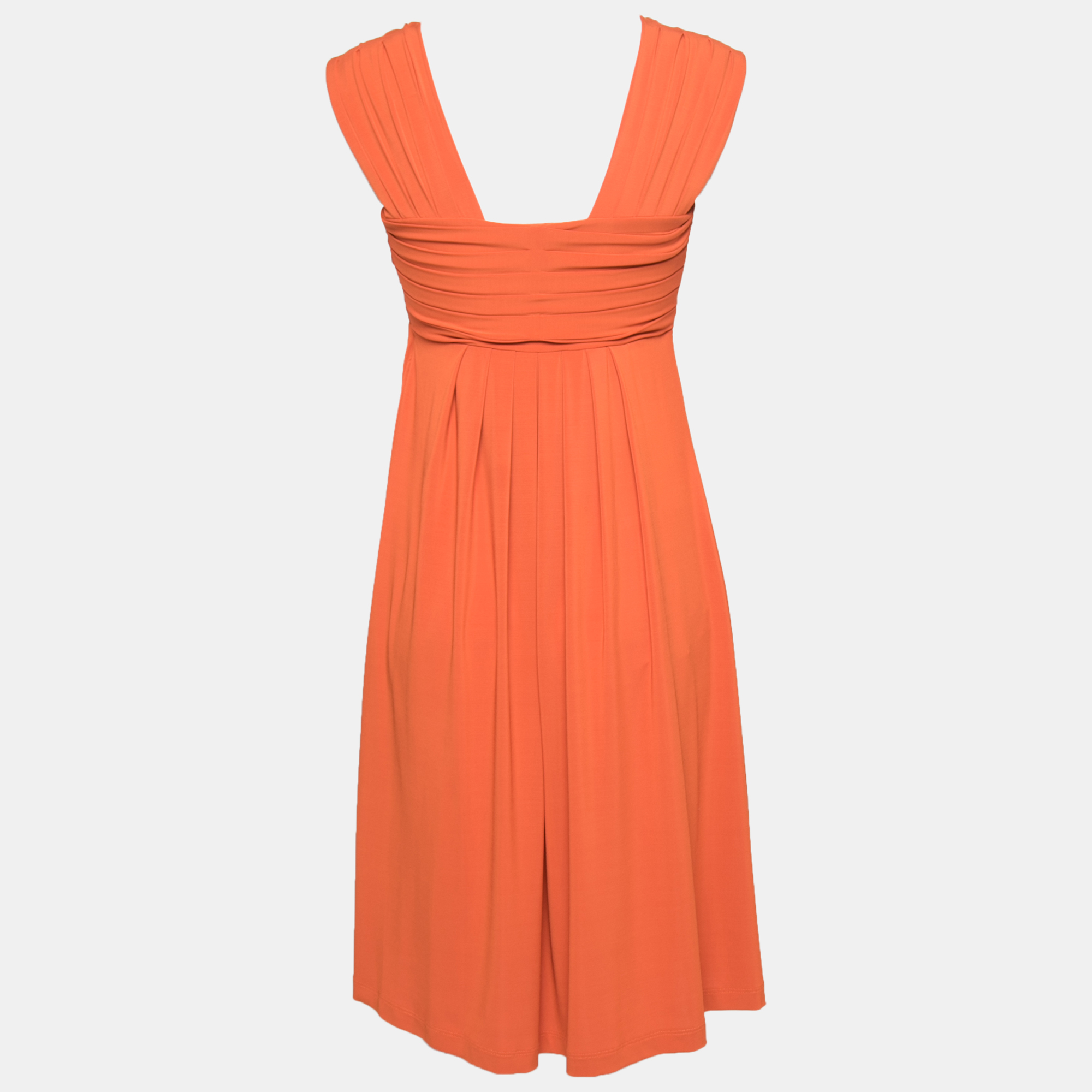 

Max Mara Studio Orange Jersey Pleated Detail Sleeveless Midi Dress