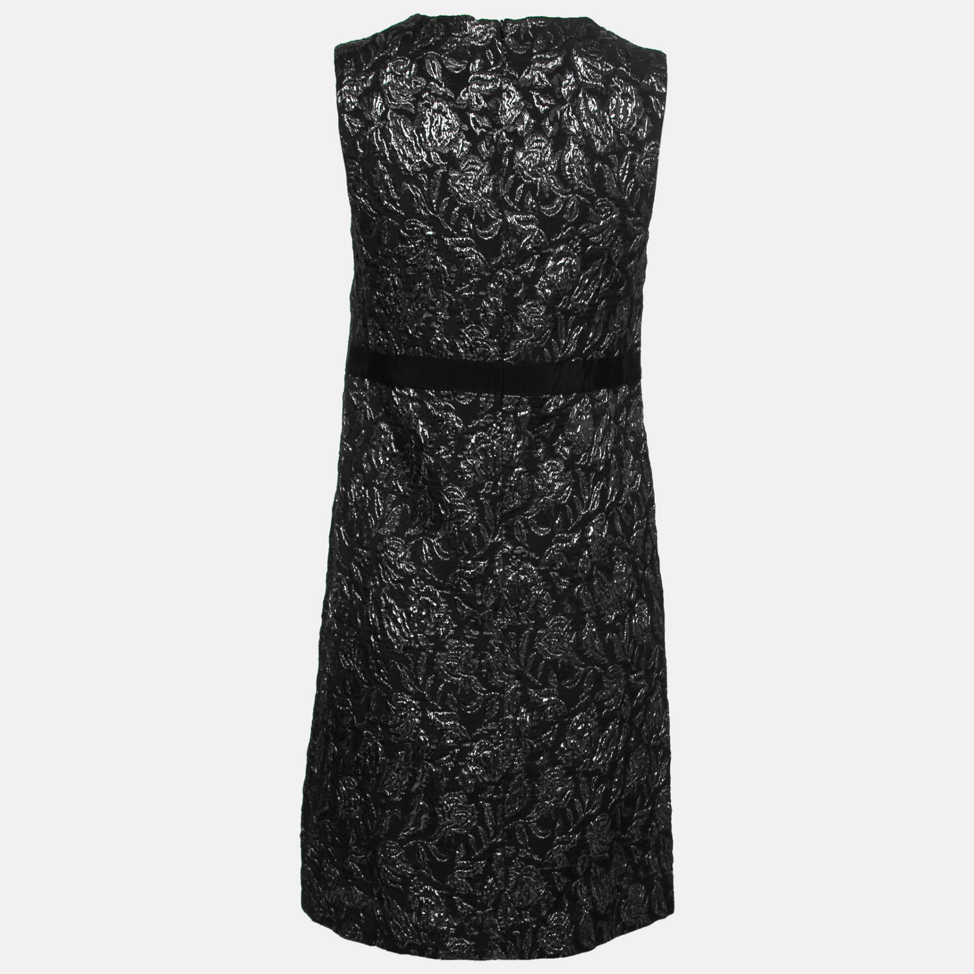 

Max Mara Studio Metallic Black Floral Jacquard Sleeveless Short Dress