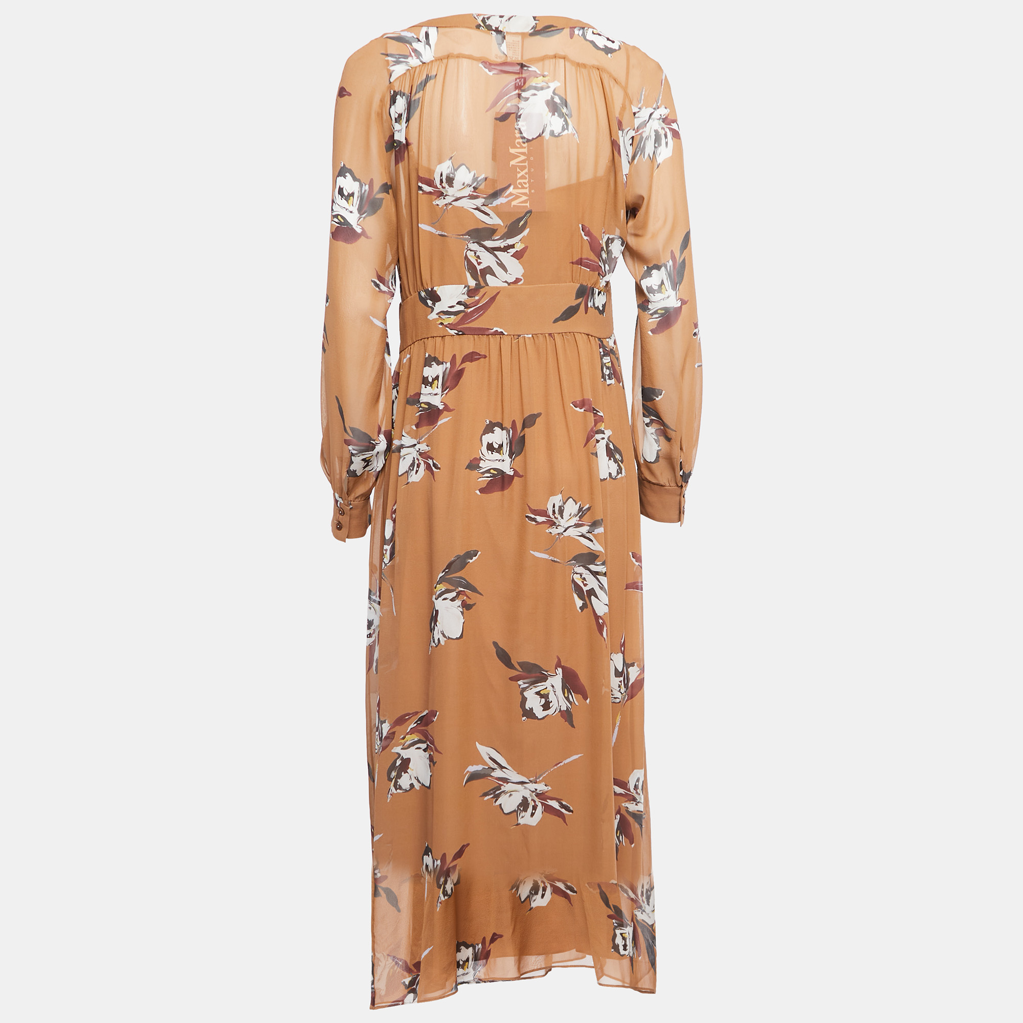 

Max Mara Brown Floral Printed Silk Maxi Dress