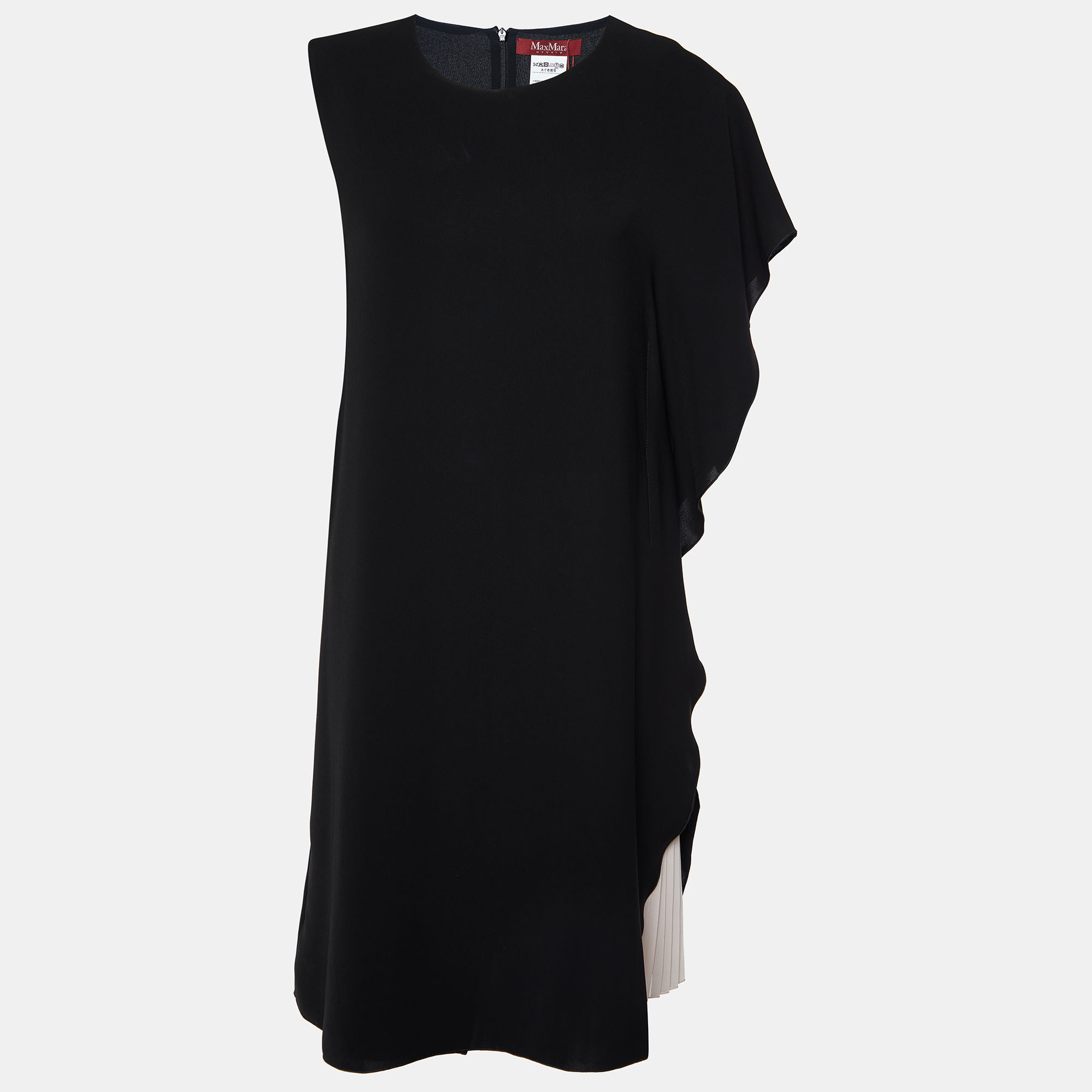 

Max Mara Studio Black Crepe Contrast Pleated Asymmetric Dress
