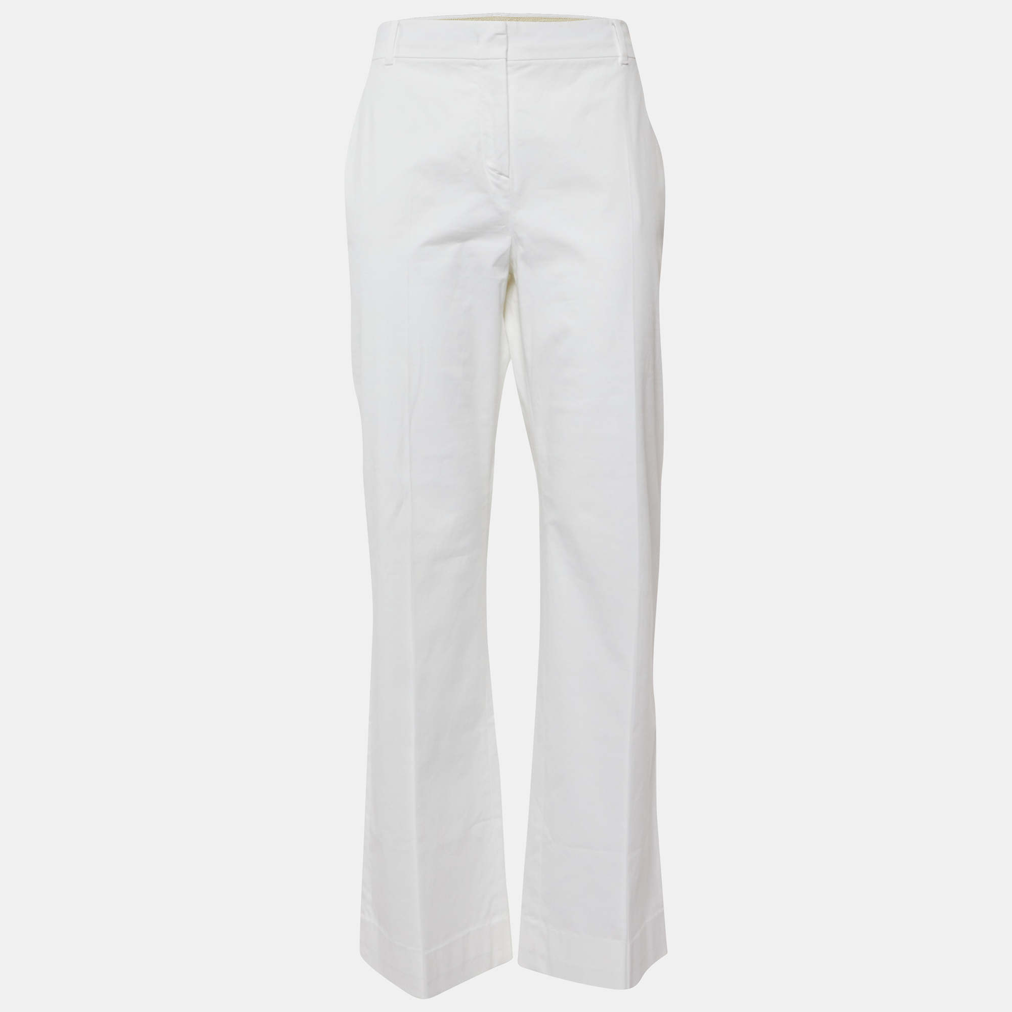 Pre-owned Max Mara White Stretch Cotton Straight Fit Pants L/waist 35.5"