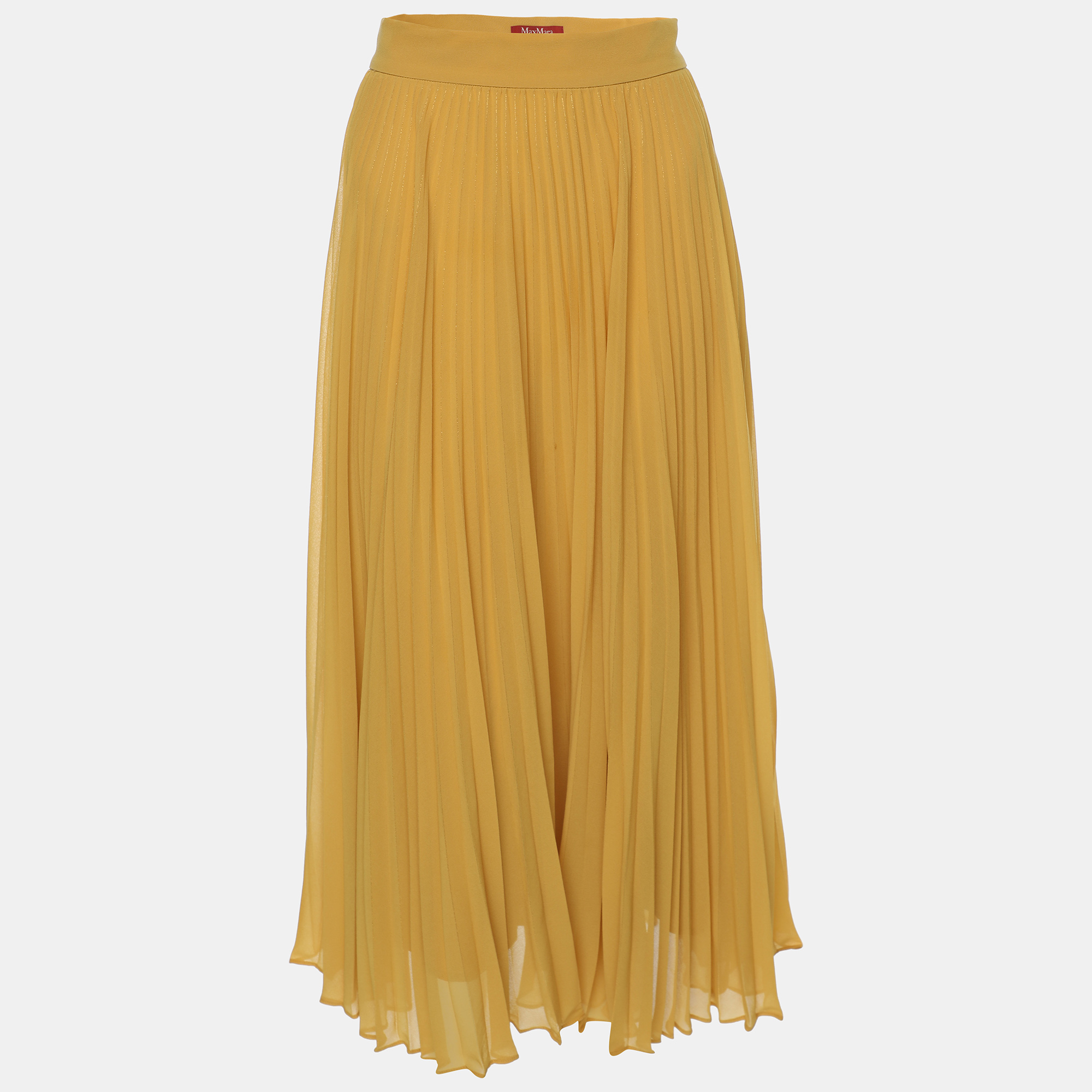 

Max Mara Studio Yellow Pleated Knit Fabric Maxi Skirt M