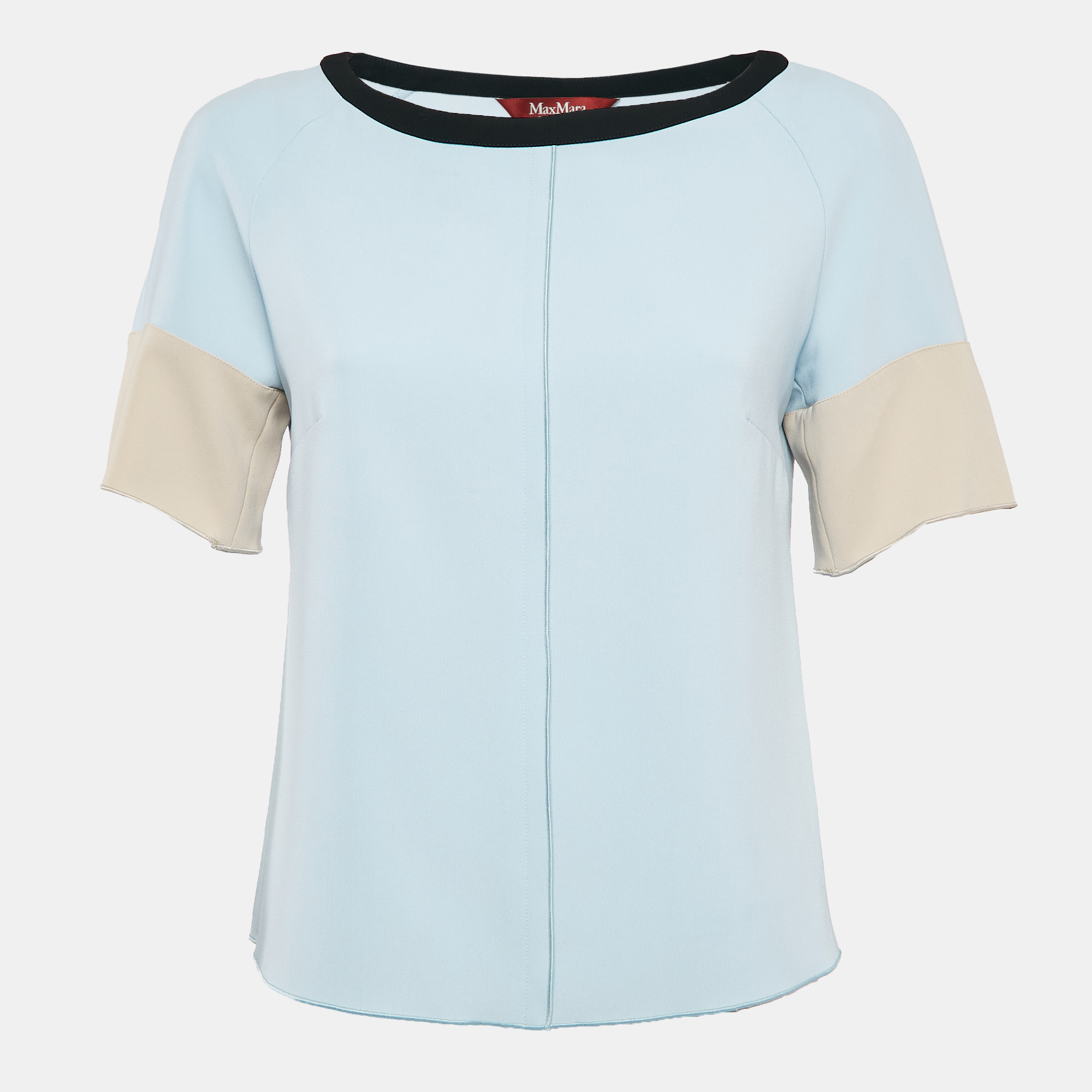 

Max Mara Studio Blue Contrast Trim Crepe Short Sleeve Blouse M