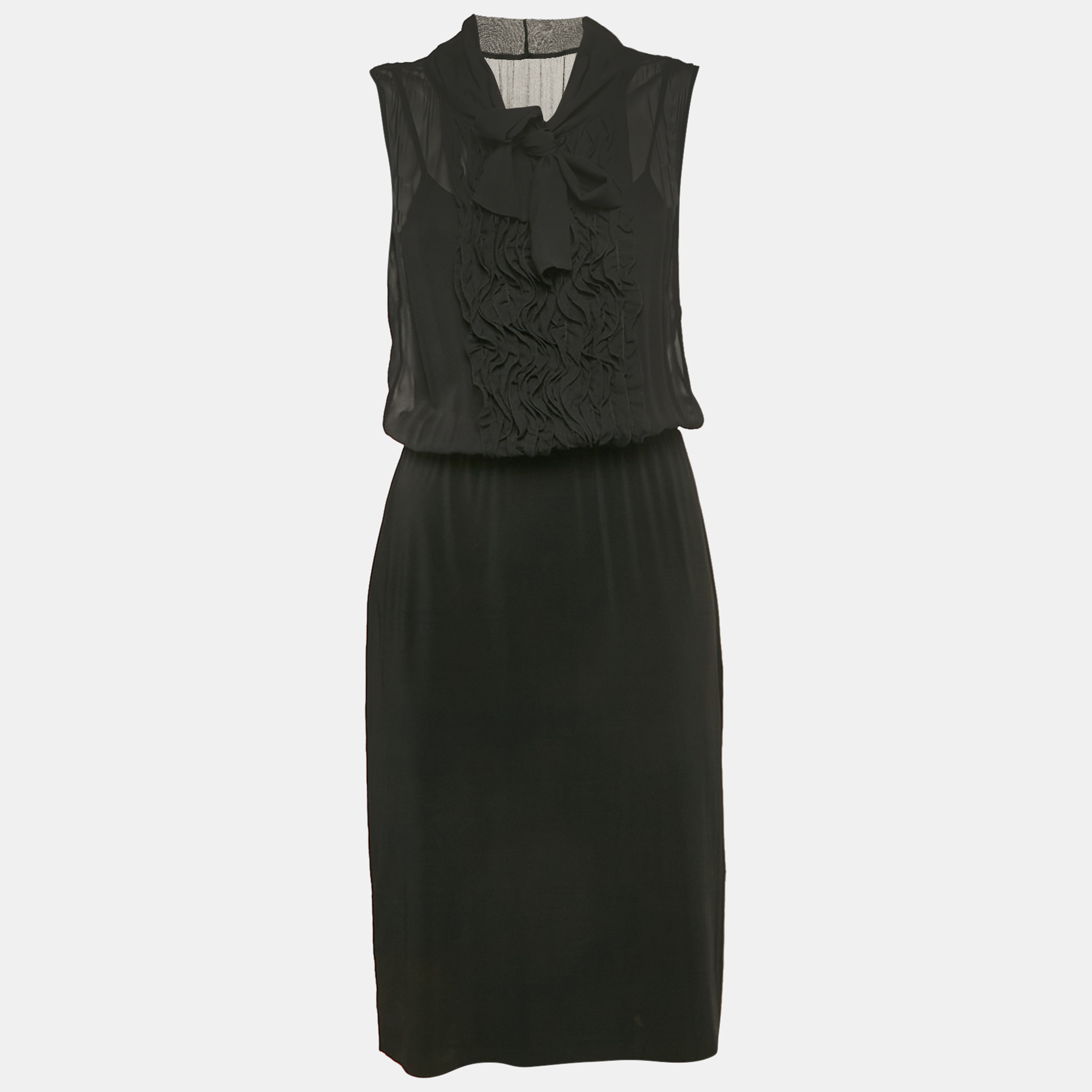 

Max Mara Studio Black Silk and Jersey Ruffled Detail Midi Dress