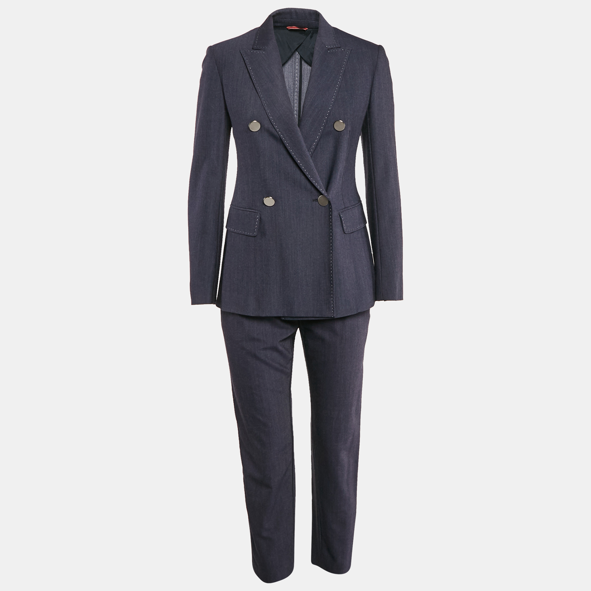 

Max Mara Studio Blue Cotton Double Breasted Pants Suit S