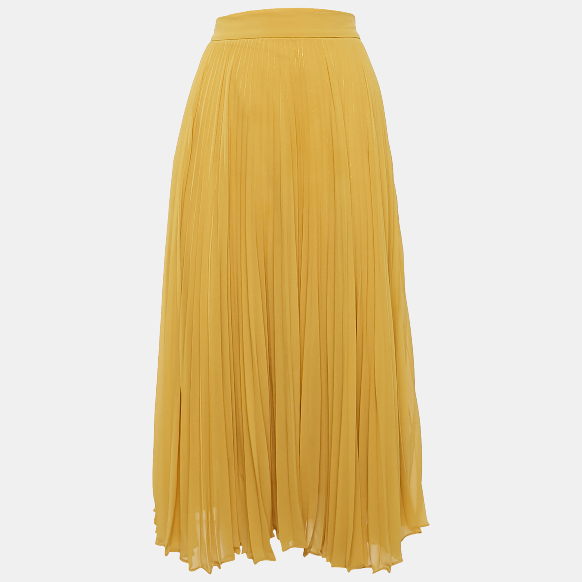 

Max Mara Studio Yellow Pleated Georgette Midi Skirt M