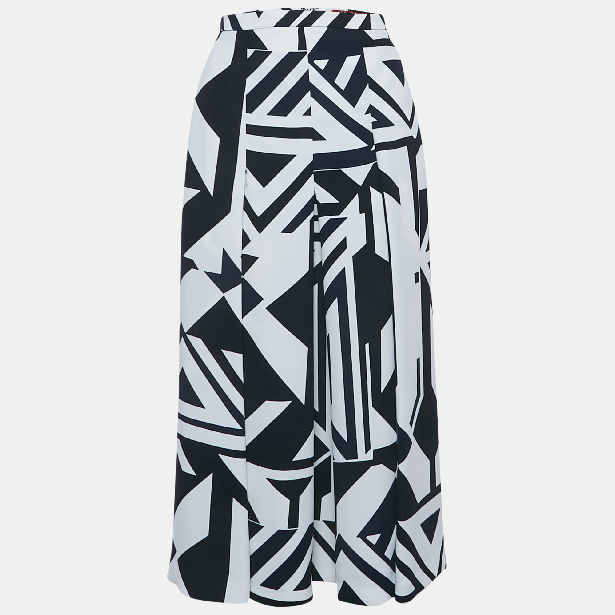 Pre-owned Max Mara Navy Blue Printed Crepe Pleated Midi Skirt S
