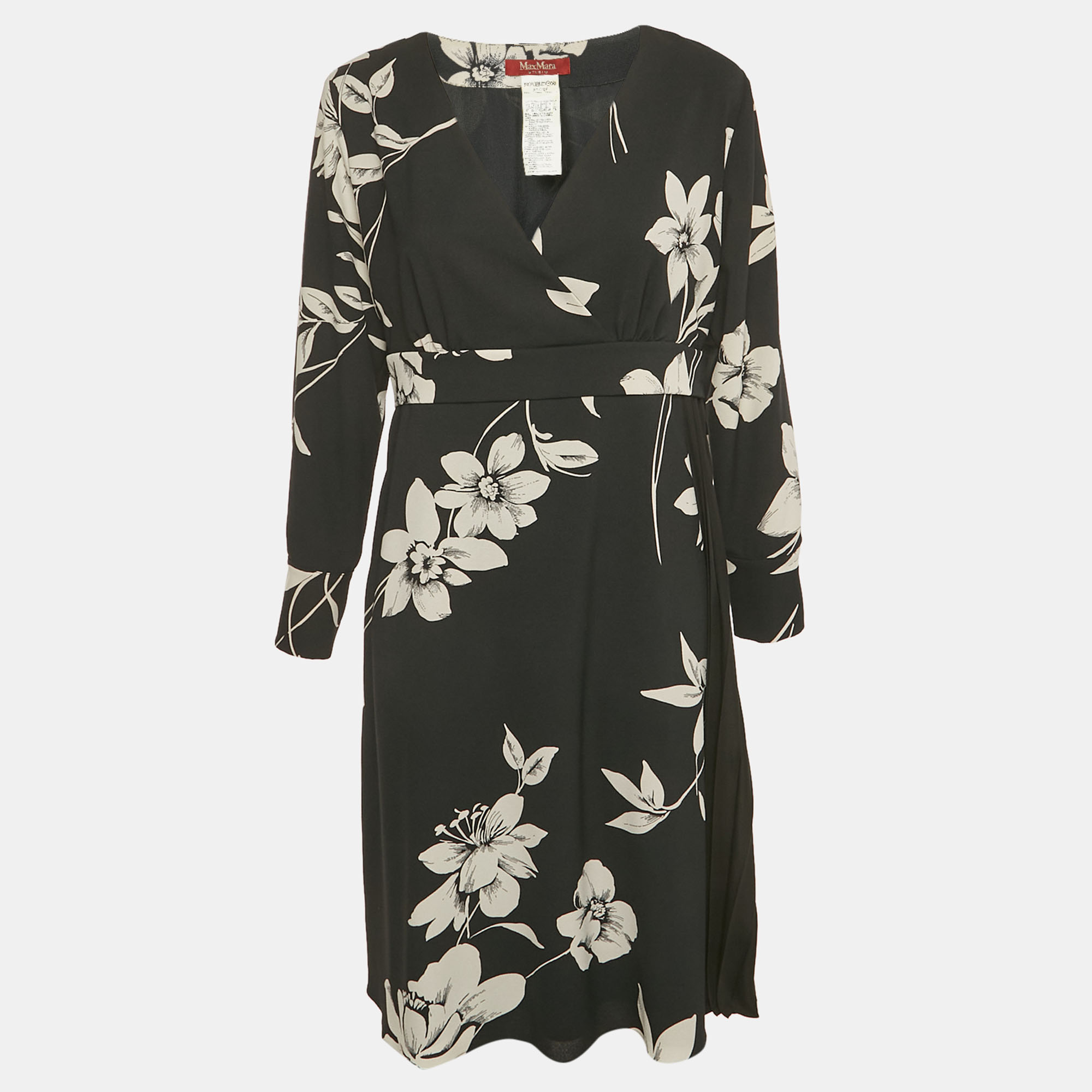 

Max Mara Studio Black Floral Print Crepe Pleat Detailed Short Dress L