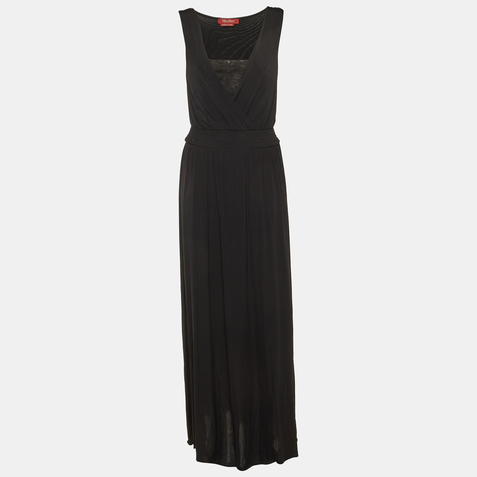 Pre-owned Max Mara Black Jersey & Lace Trim Sleeveless Maxi Dress S