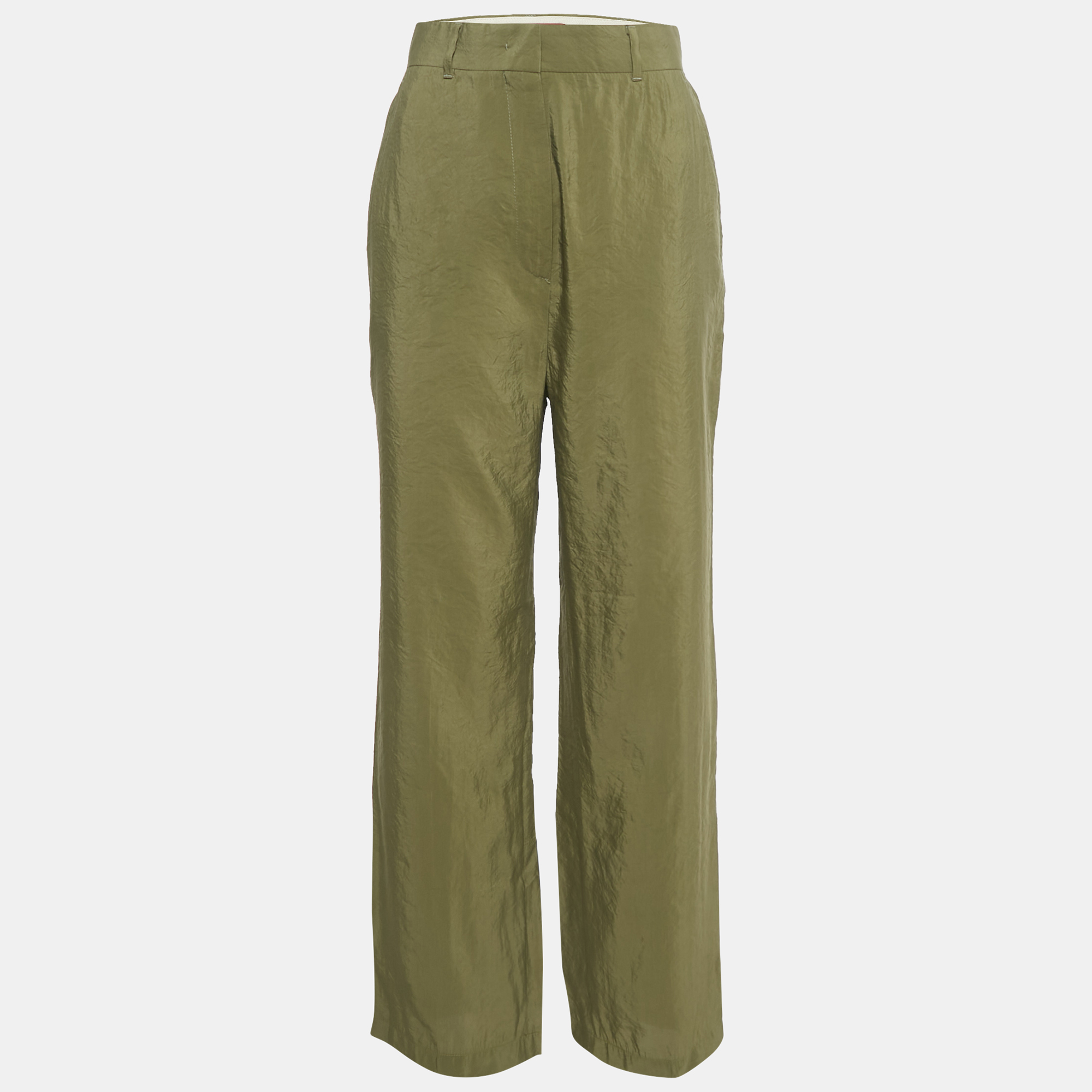 Pre-owned Max Mara Green Crepe Straight Leg Trousers S