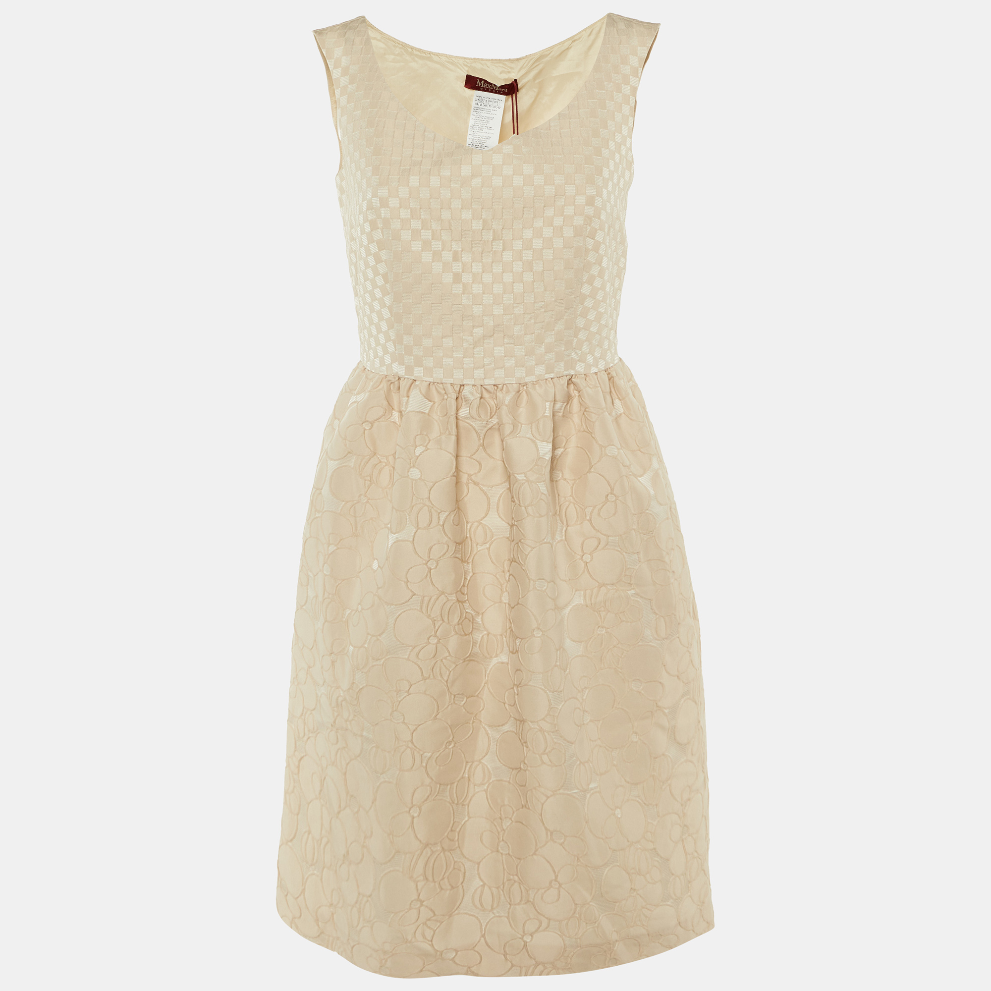 

Max Mara Studio Cream Floral Patterned Crepe Short Dress M