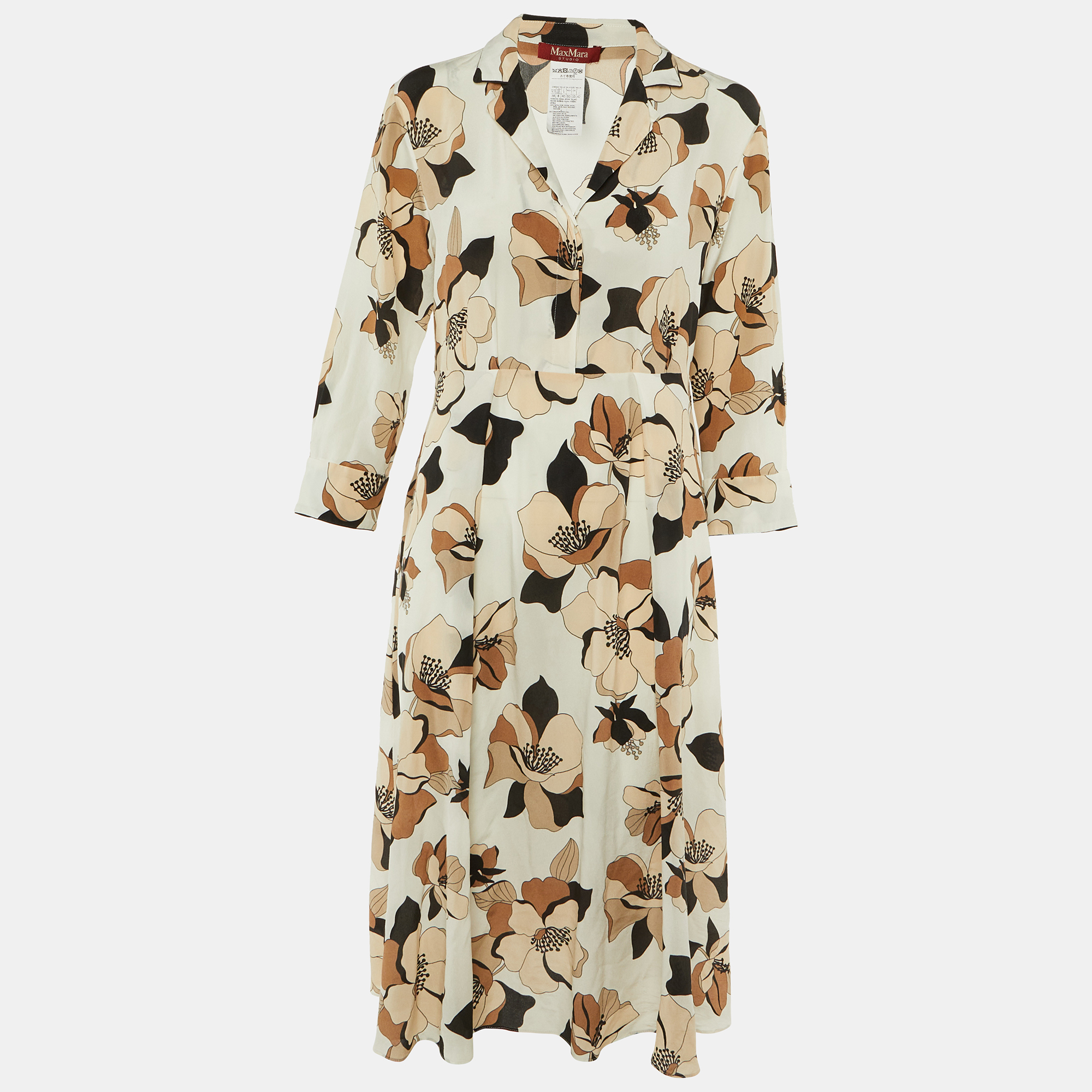 

Max Mara Studio Cream Floral Print Silk Midi Dress M