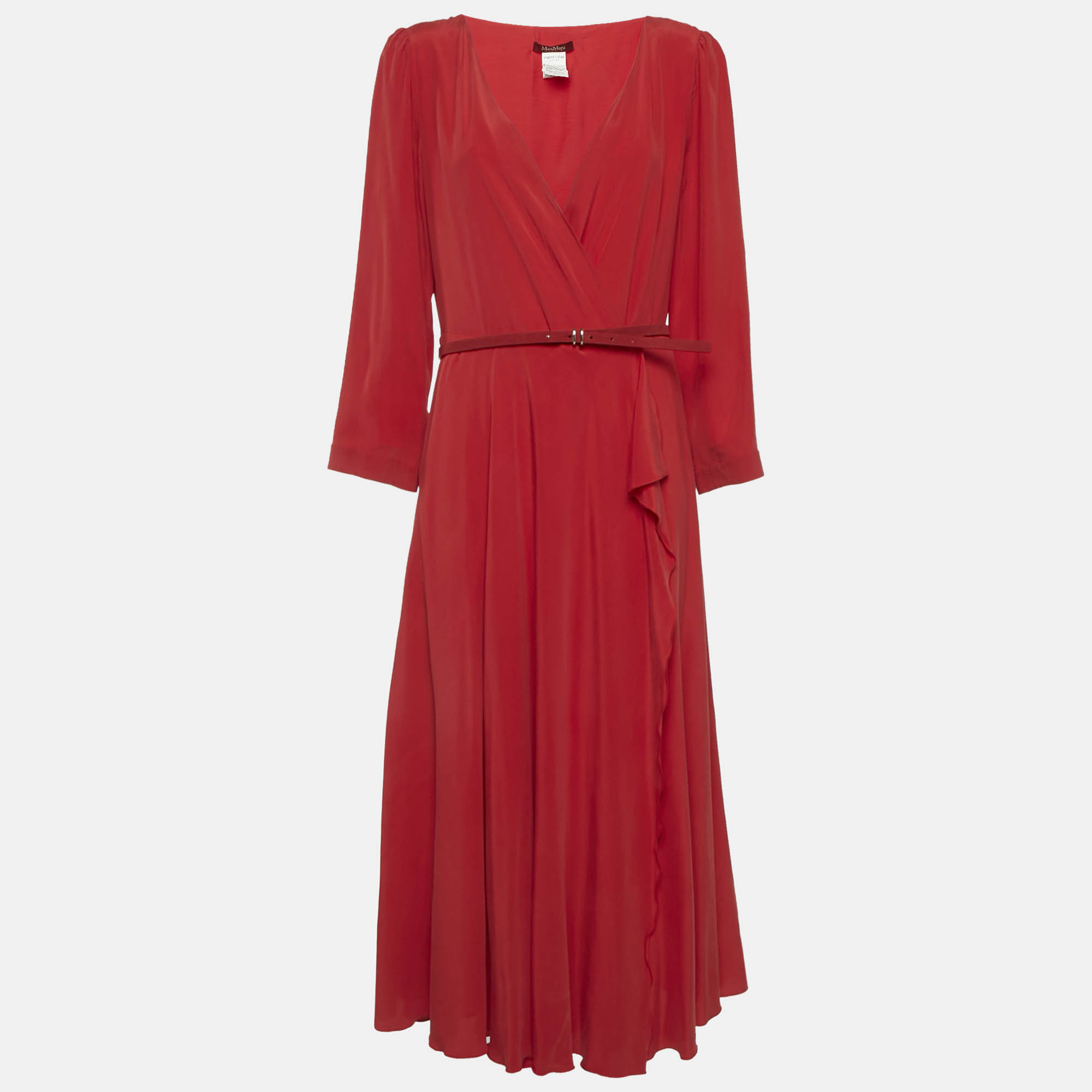 

Max Mara Studio Red Silk Belted Wrap Dress L