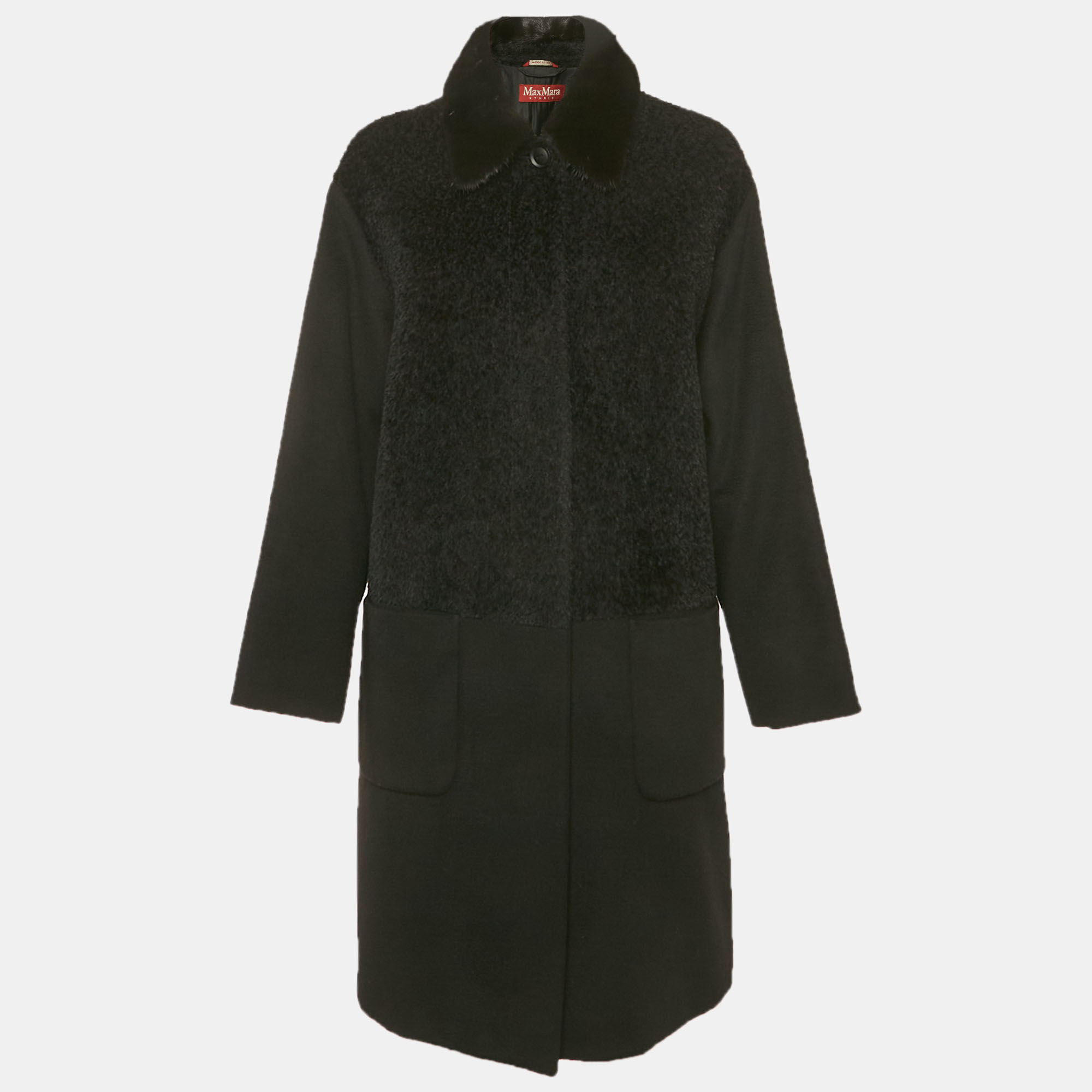 

Max Mara Studio Black Shearling and Fur Collar Mid-Length S