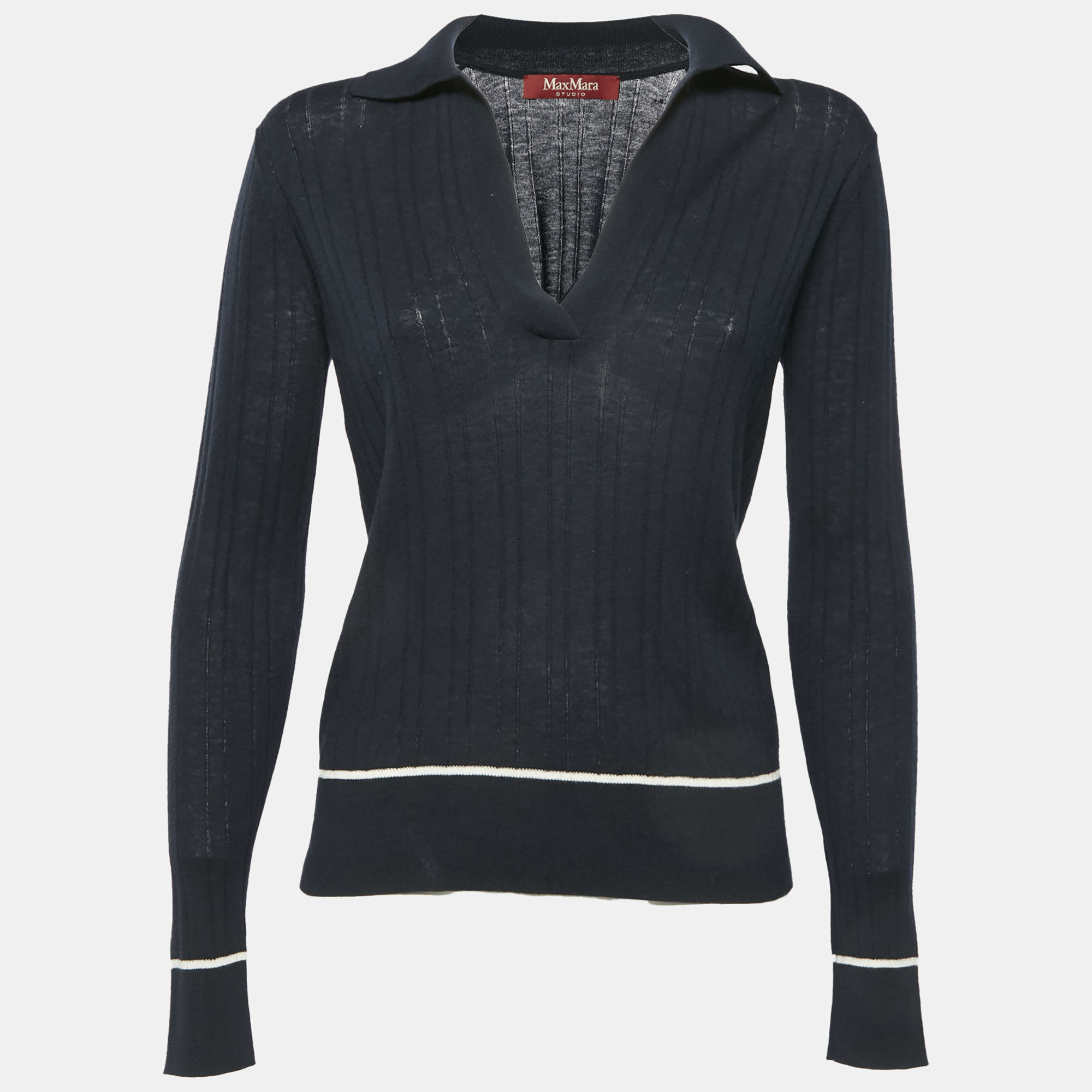

Max Mara Studio Navy Blue Wool Polo Sweater M