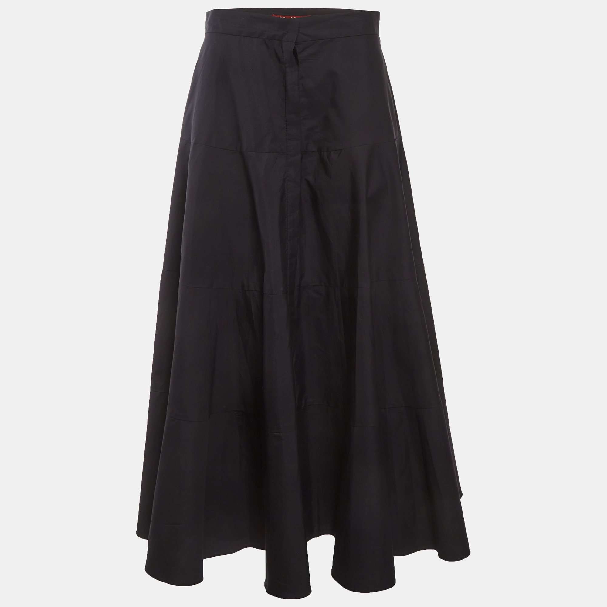 

Max Mara Studio Black Taffeta Flared Button Up Midi Skirt M