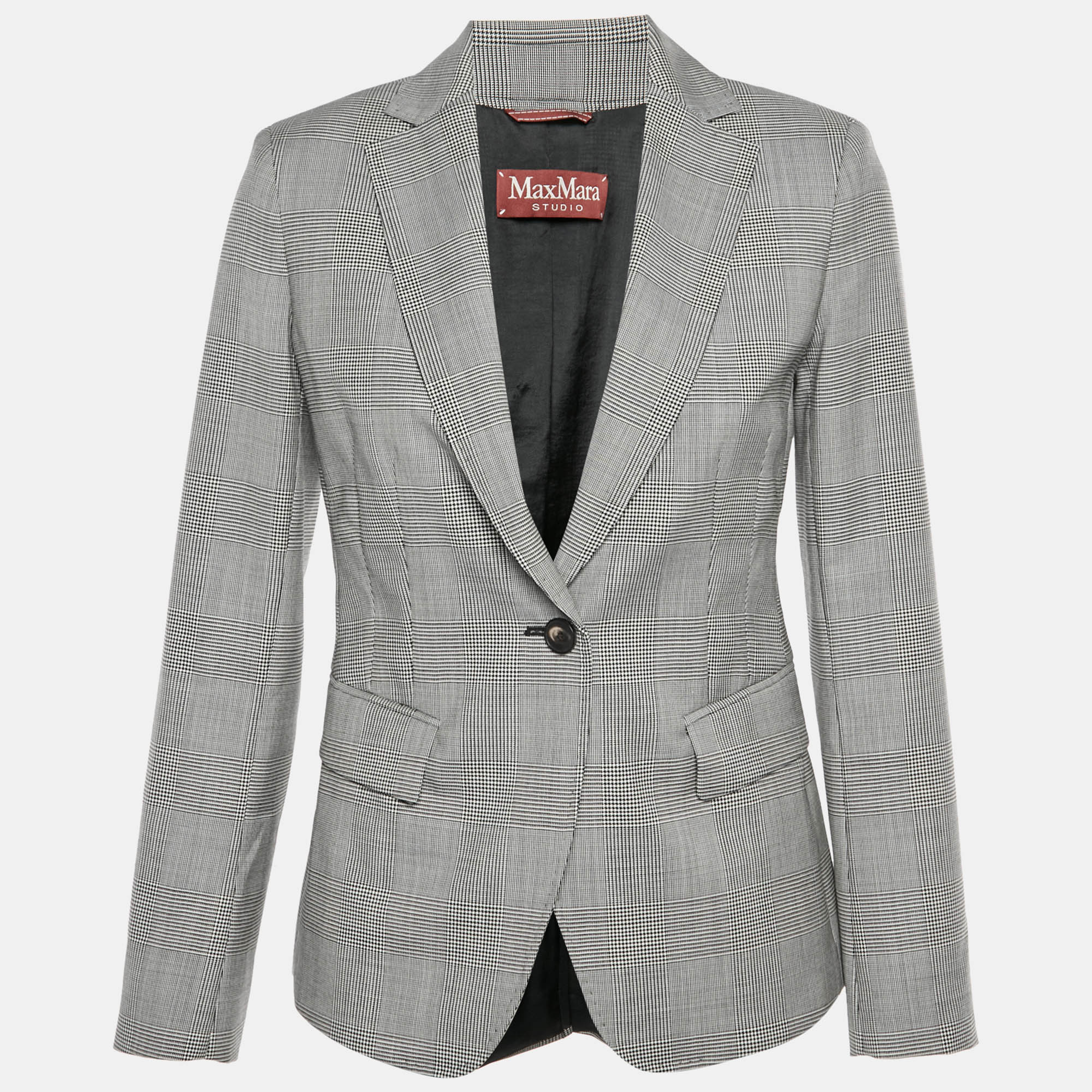 

Max Mara Studio Black/White Houndstooth Wool Regular Fit Blazer S