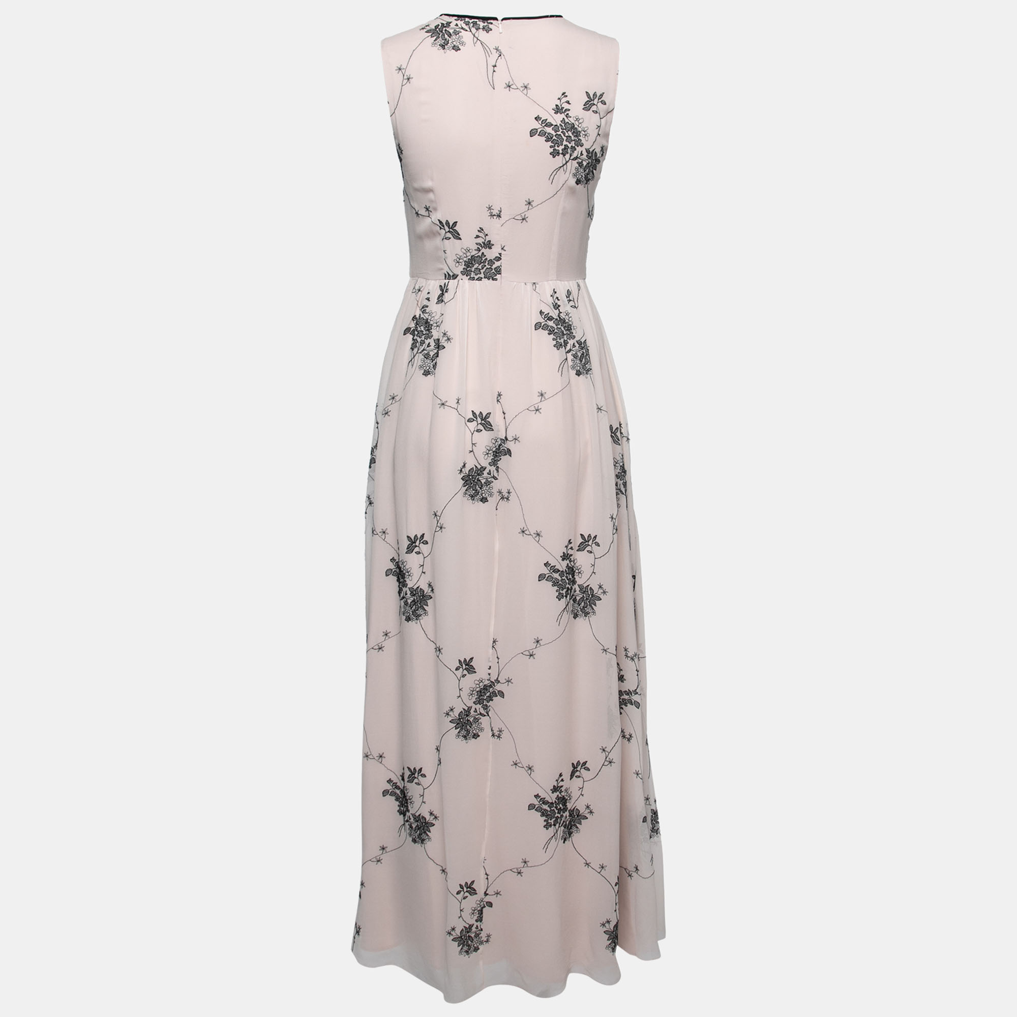

Max Mara Studio Pink Silk Floral Embroidered Ruffle Trimmed Dress