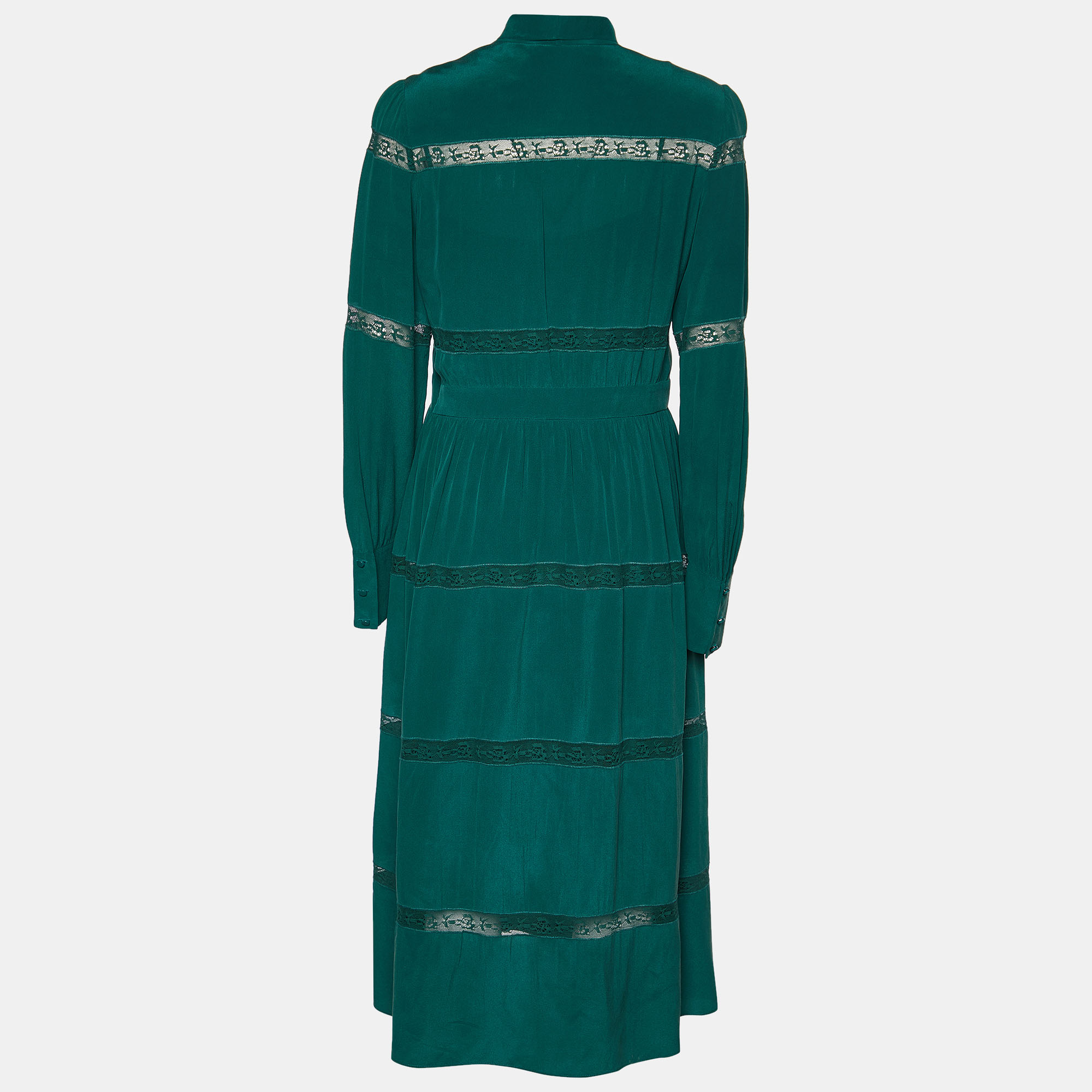 

Max Mara Studio Green Crepe Silk Tiered Maxi Dress