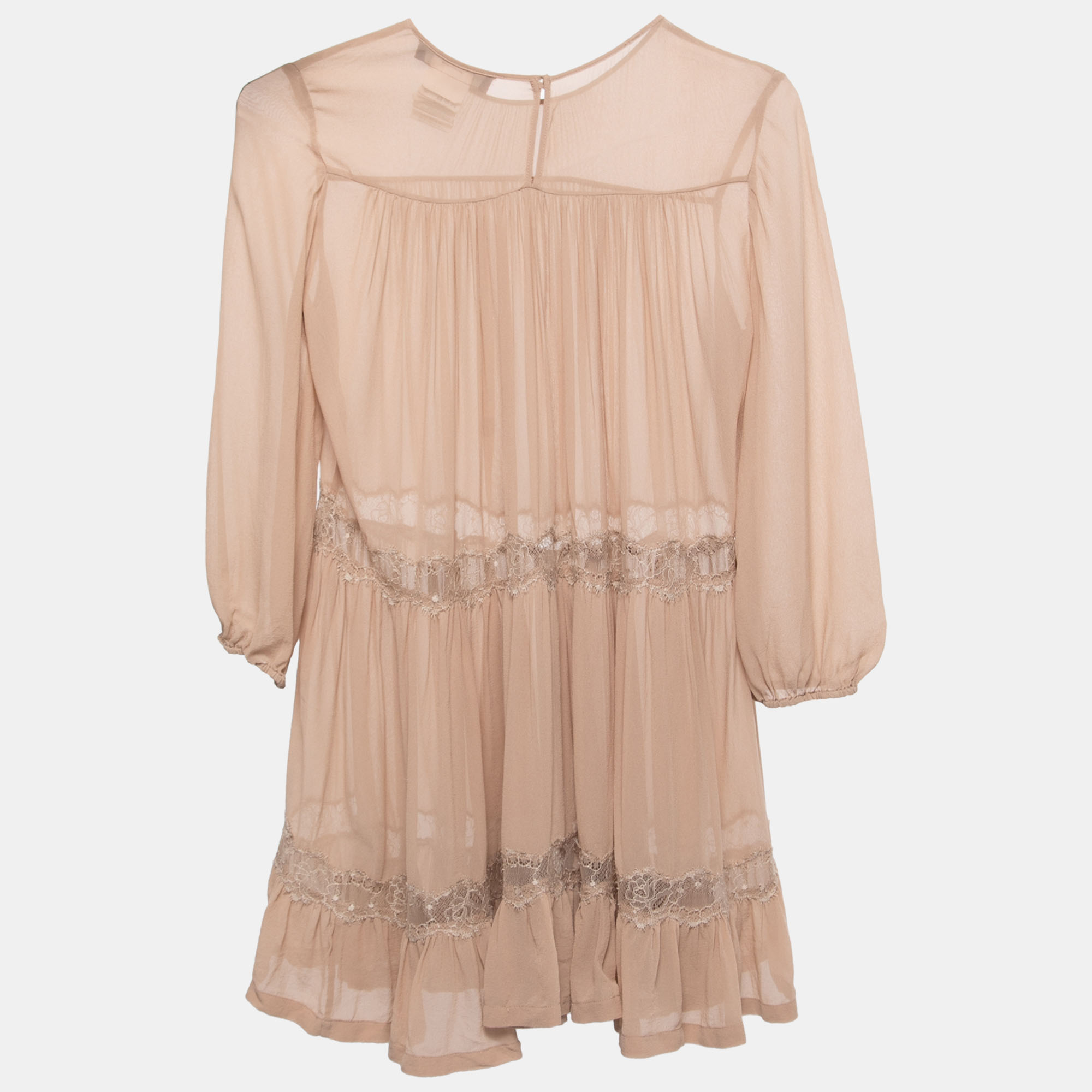 Pre-owned Max Mara Beige Silk And Lace Insert Tunic Dress S