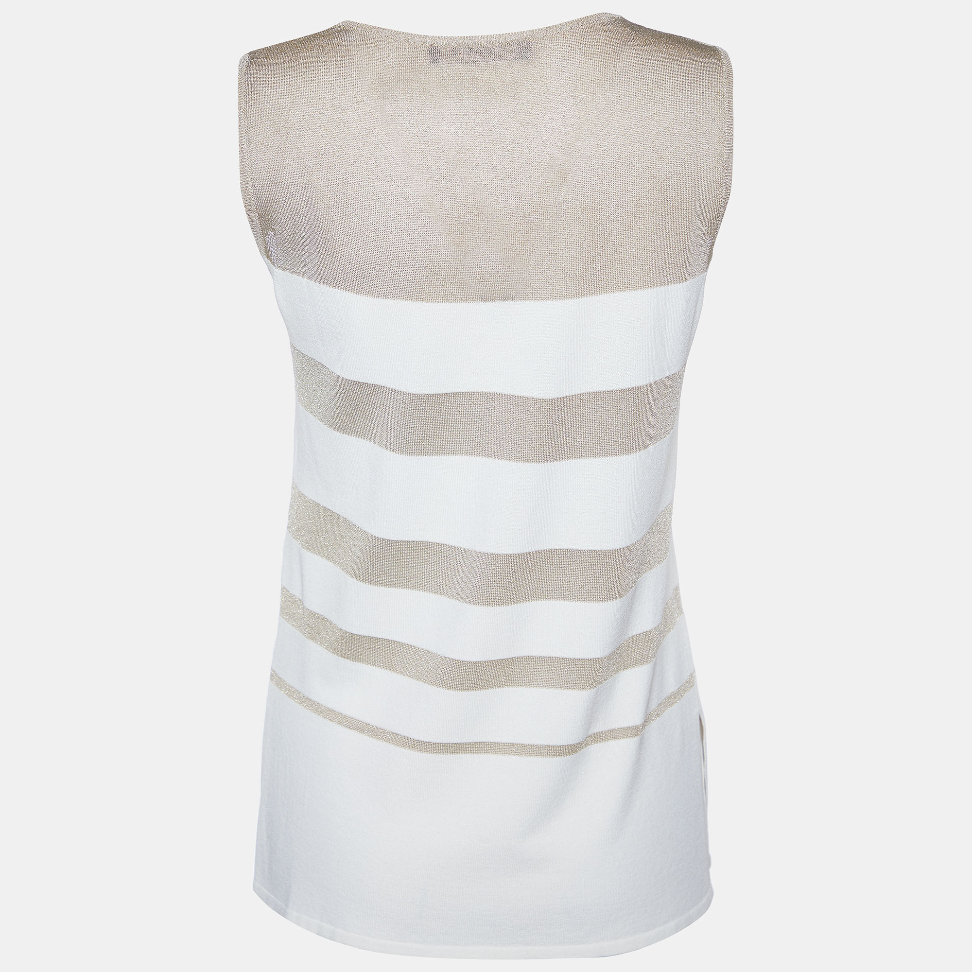 

Max Mara Studio Crema & Gold Striped Knit Tank Top