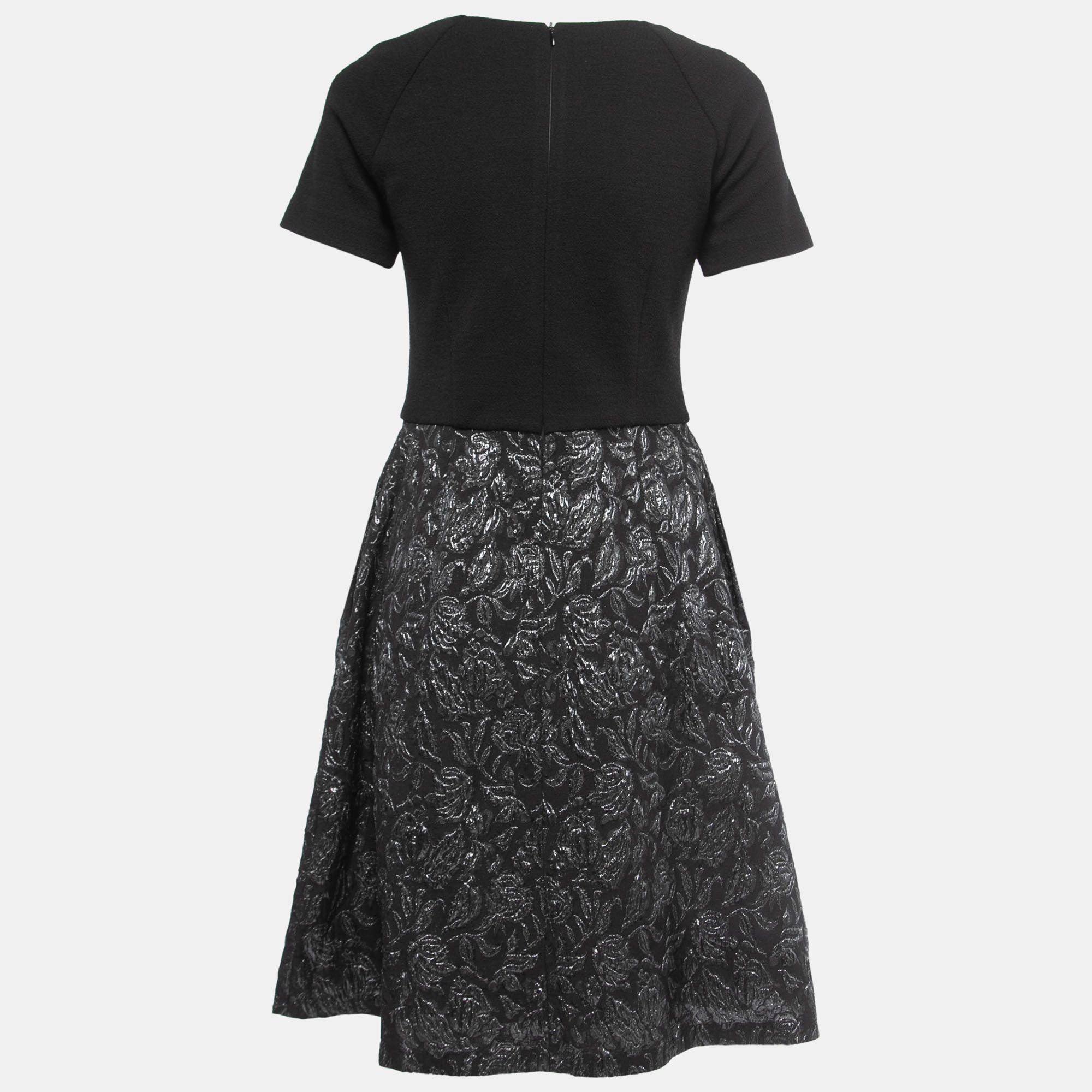 

Max Mara Studio Black Wool & Floral Jacquard Short Sleeve Dress