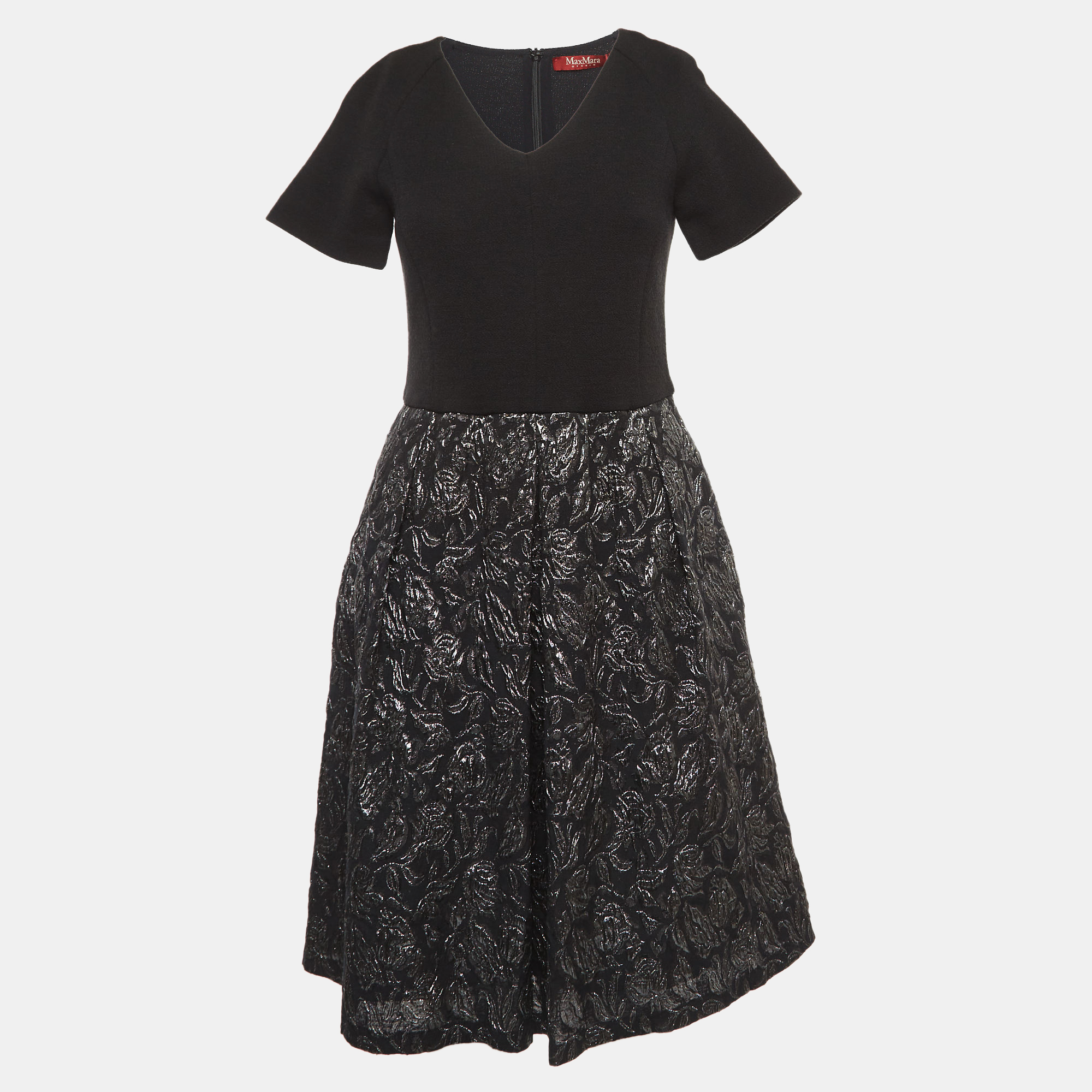 Pre-owned Max Mara Black Brocade & Wool Short Dress L