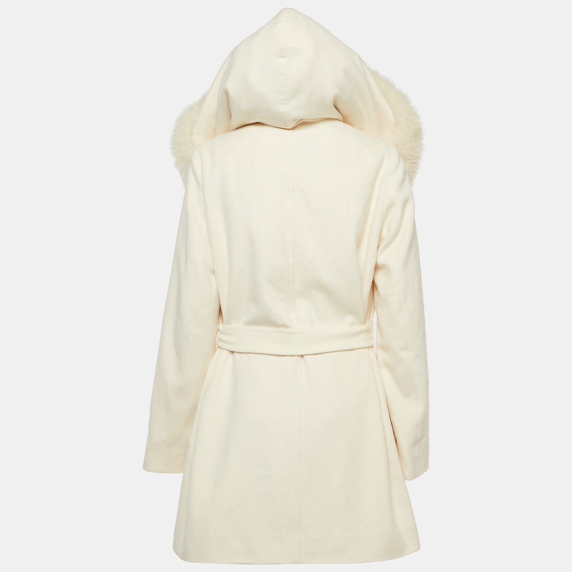 

Max Mara Studio Ivory White Hooded Belted Coat