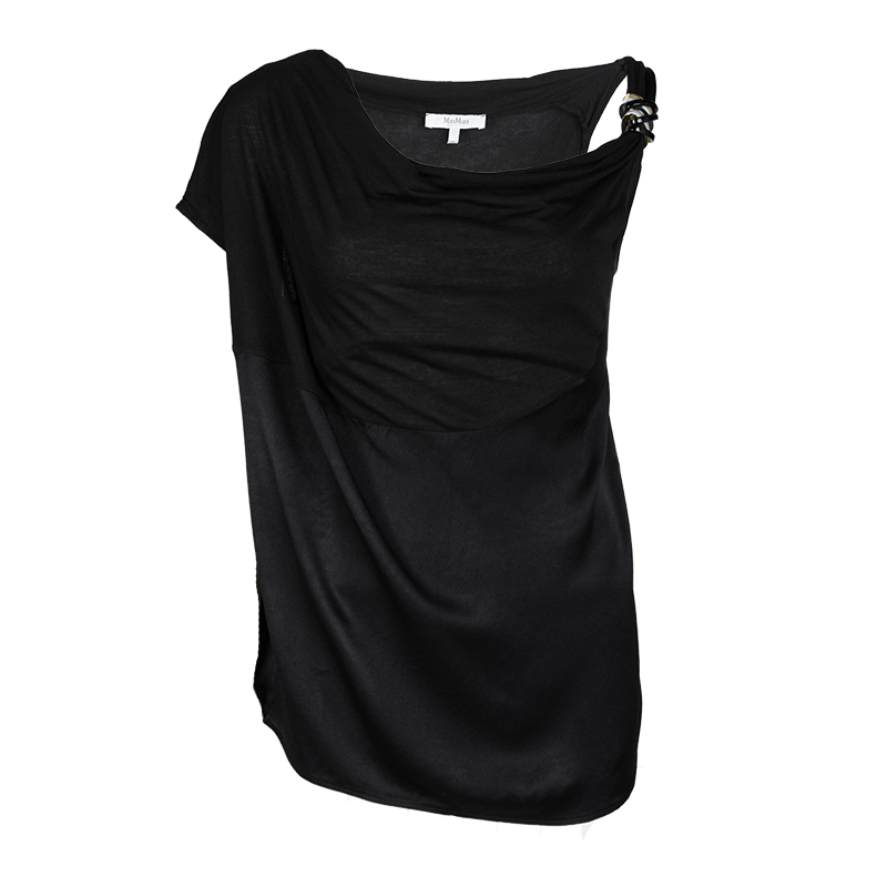 Pre Owned Max Mara Black Metal Ring Detail Asymmetric Sleeveless Top M