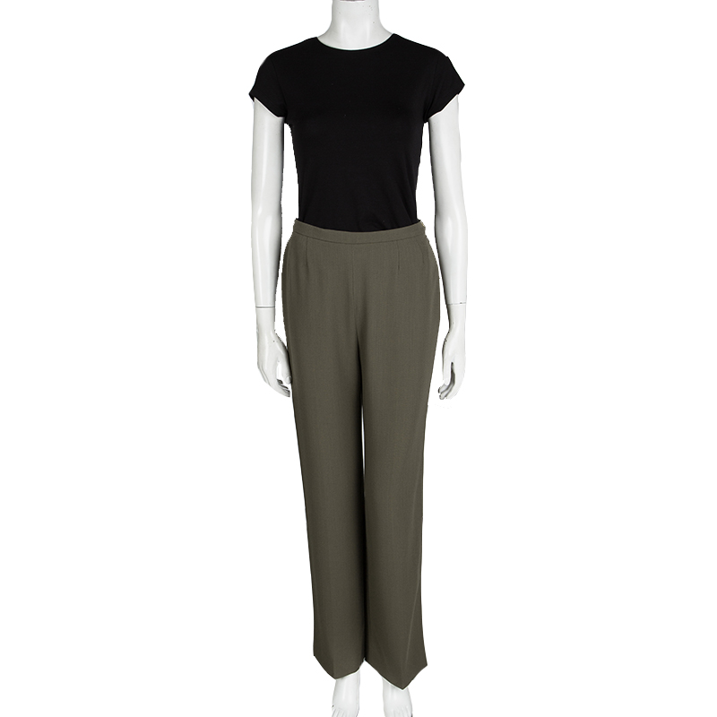 

Max Mara Olive Green Wool High Waist Wide Leg Trousers