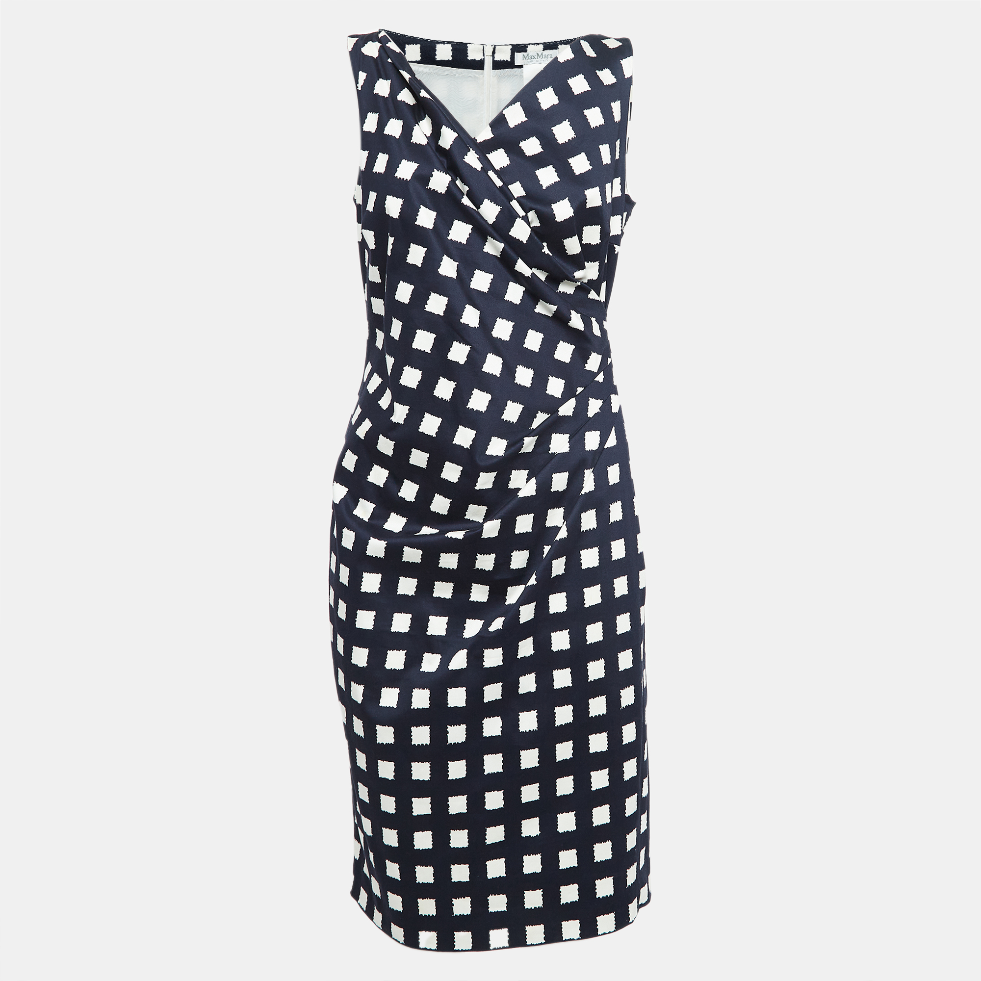 

Max Mara Navy Blue Printed Stretch Cotton Midi Dress S