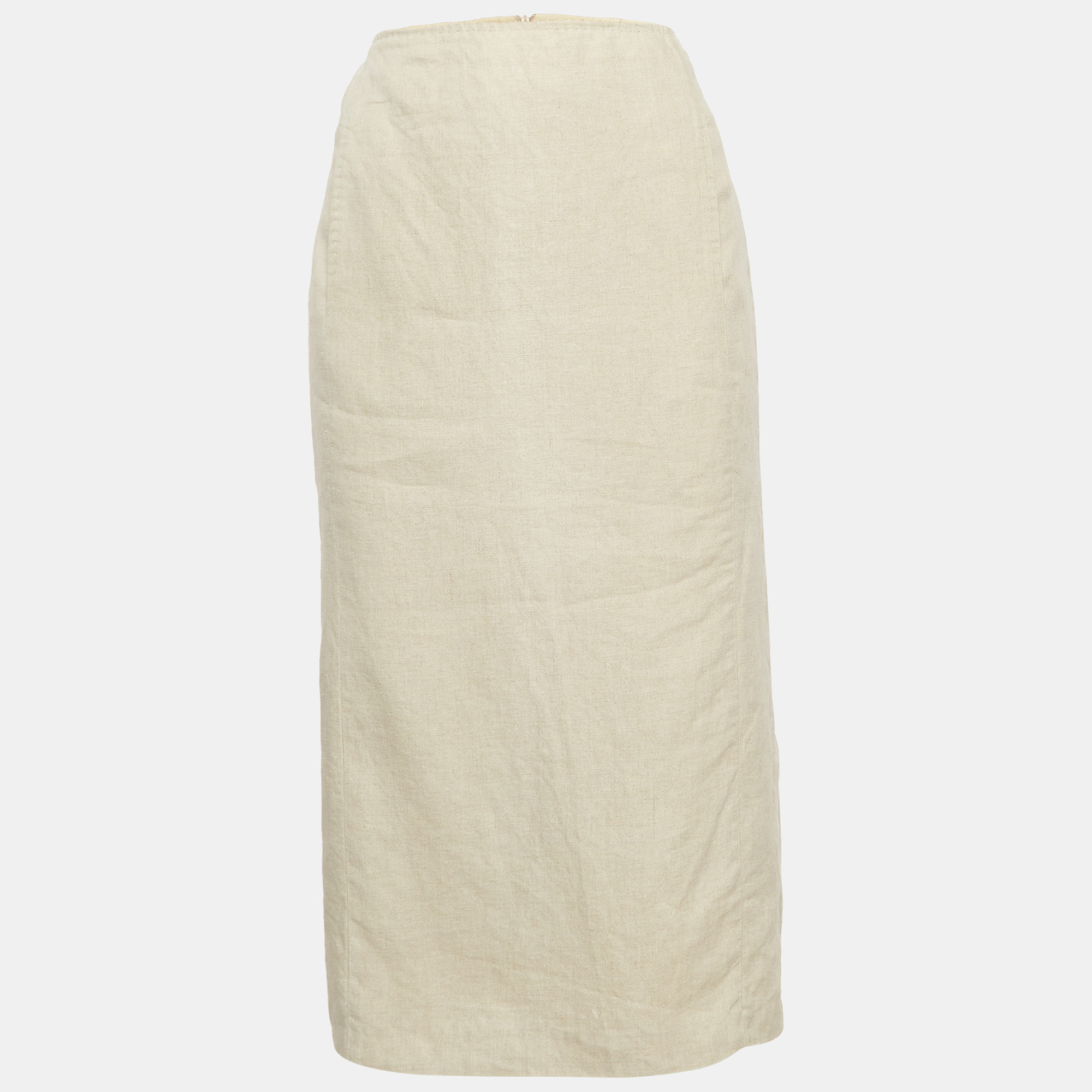 Pre-owned Max Mara Beige Linen Midi Skirt M