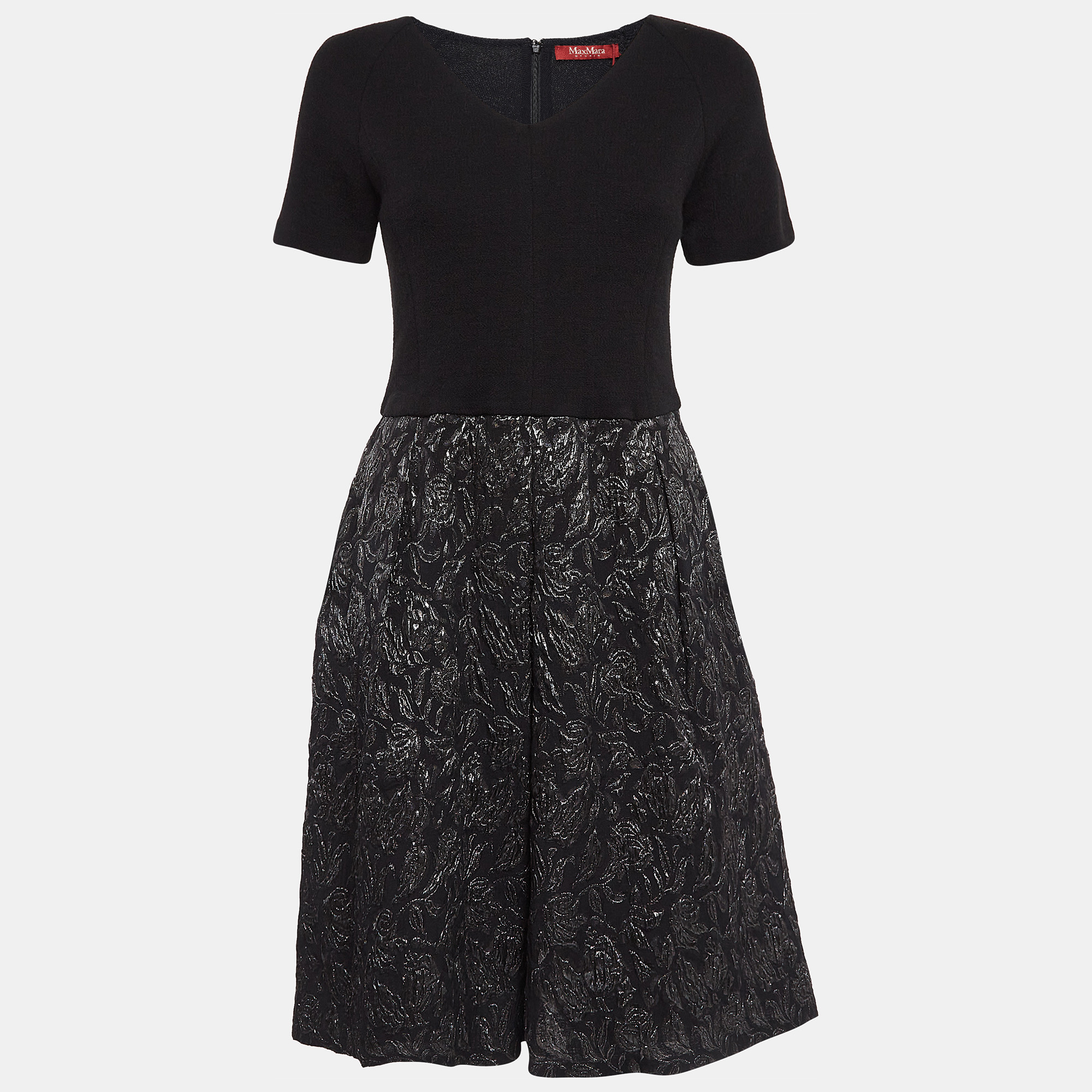 

Max Mara Black Wool Blend and Floral Jacquard Short Dress L