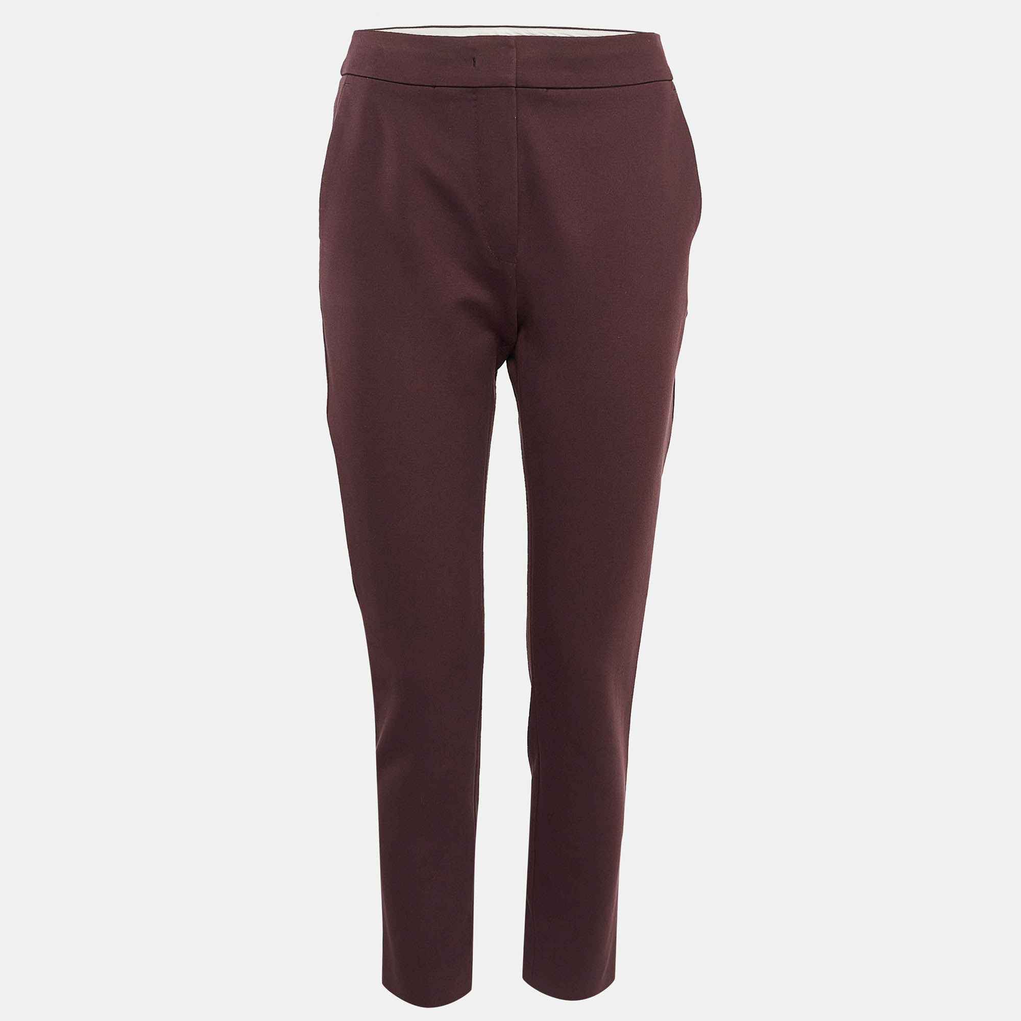 Pre-owned Max Mara Burgundy Jersey Formal Trousers S