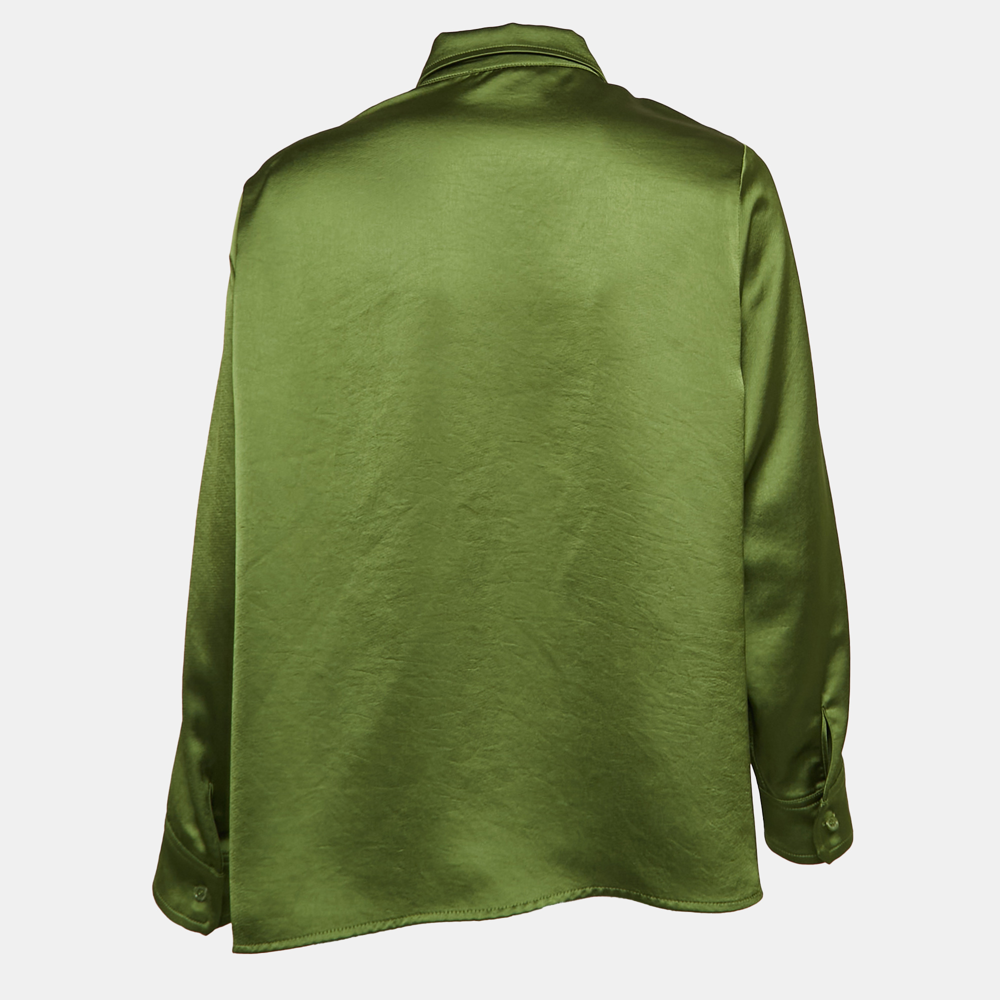 Max Mara Green Satin Button Front Shirt M 