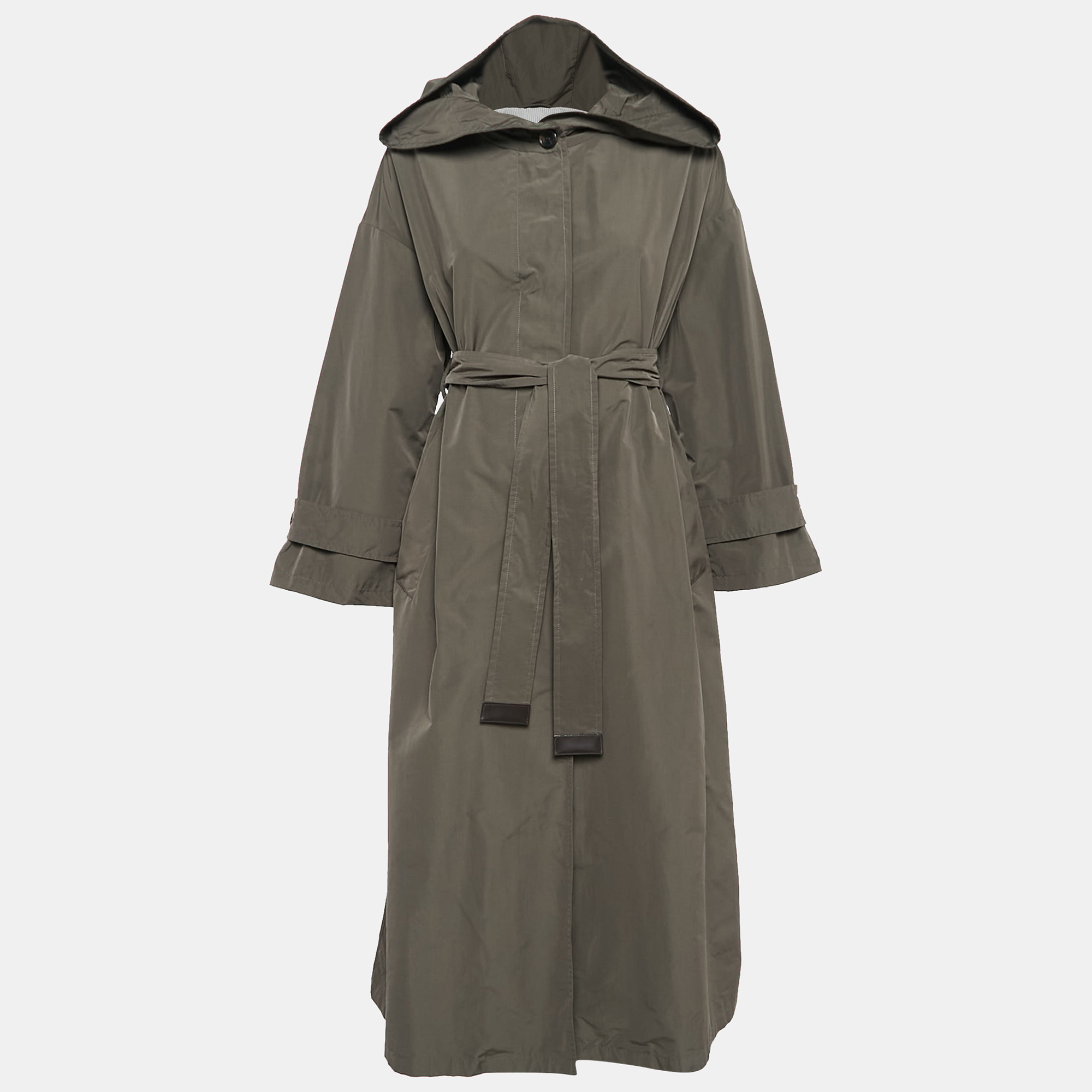 

Max Mara Olive Green Cotton Blend Hooded The Cube Long Coat XS