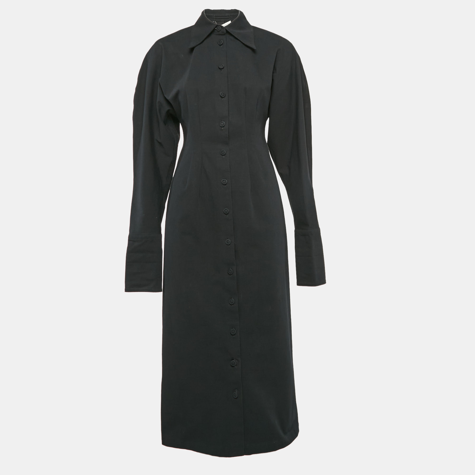 

Max Mara Black Gabardine Button Front Midi Dress S