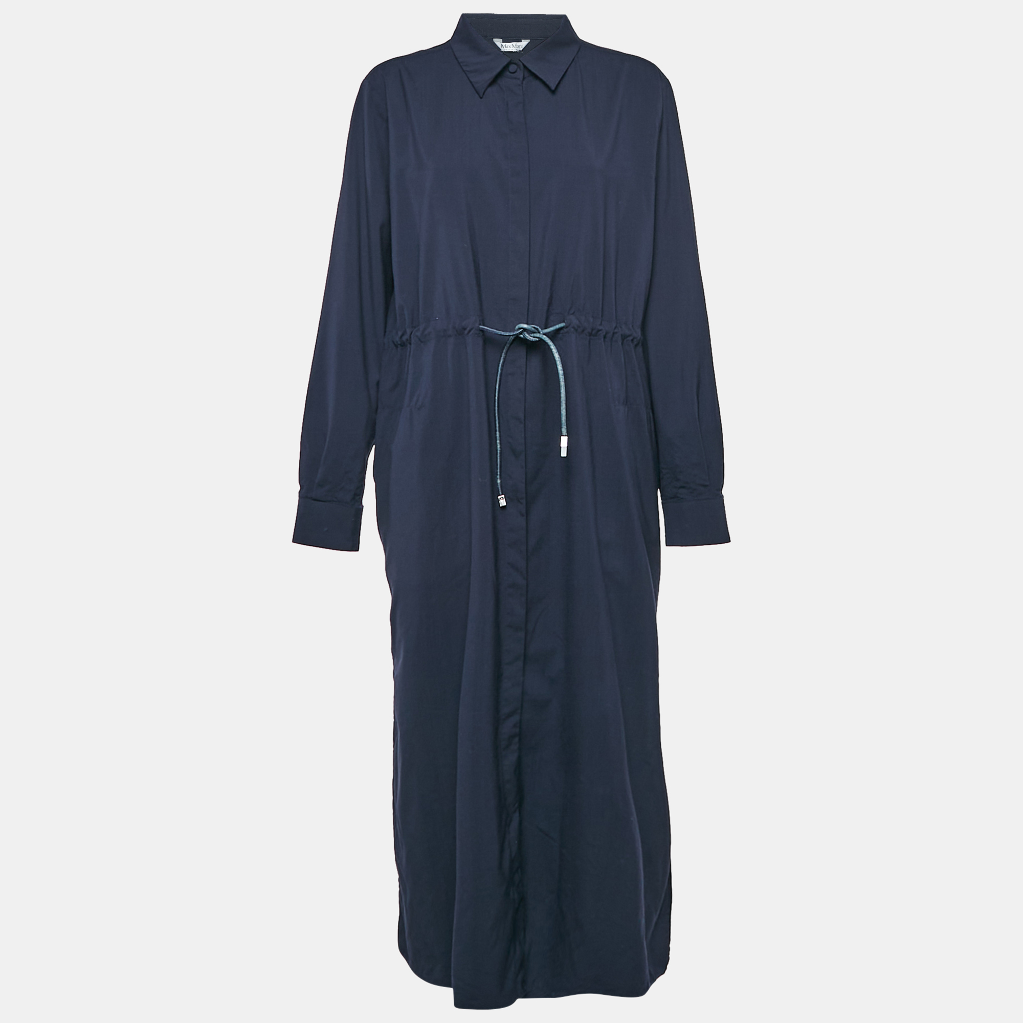 

Max Mara Navy Blue Cotton Button Front Midi Dress L