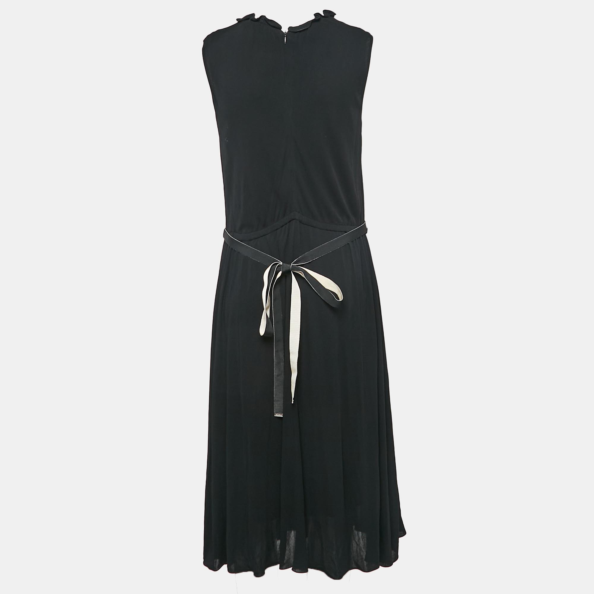 

Max Mara Black Jersey Belted Midi Dress L