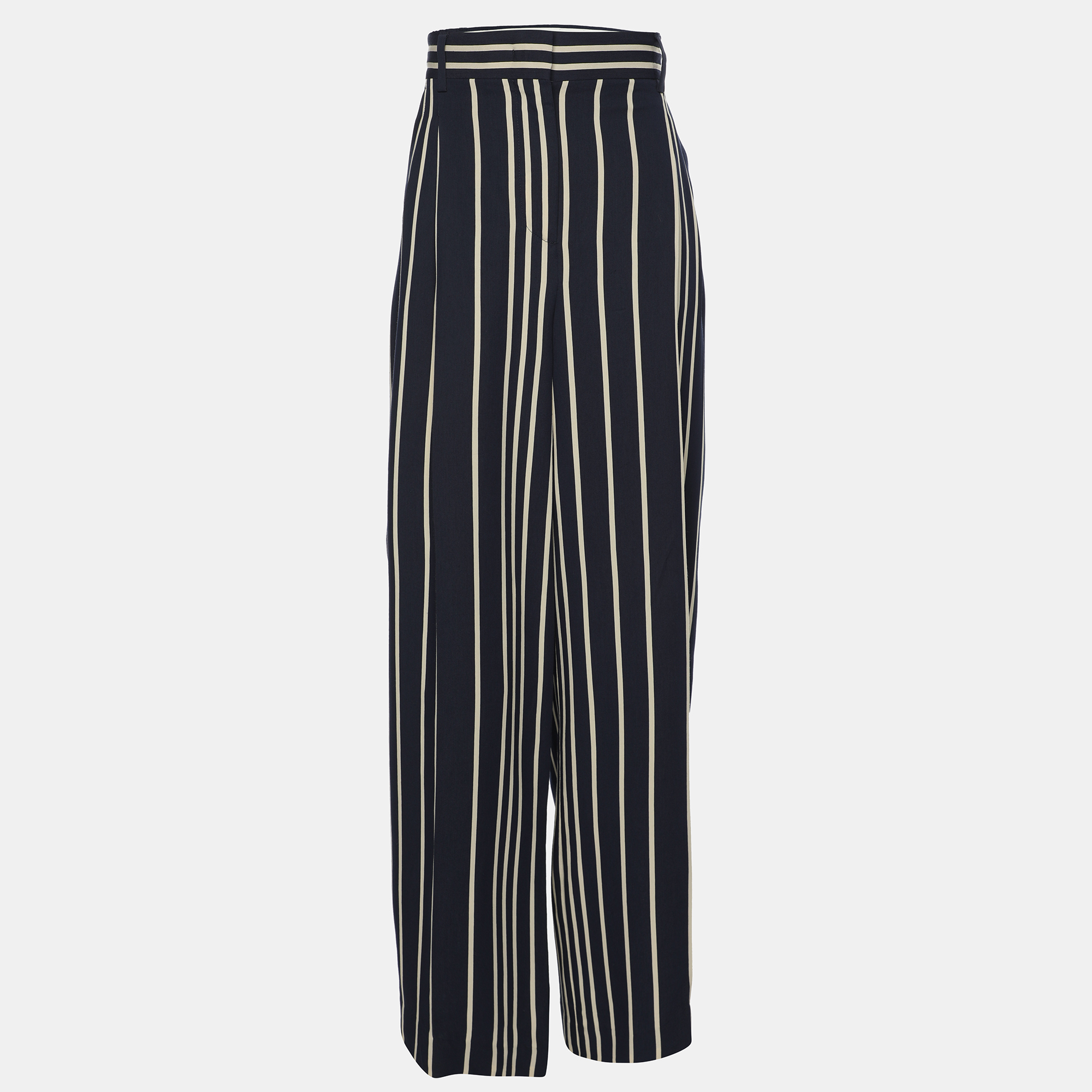 

Max Mara Navy Blue/White Striped Wide Leg Trousers S